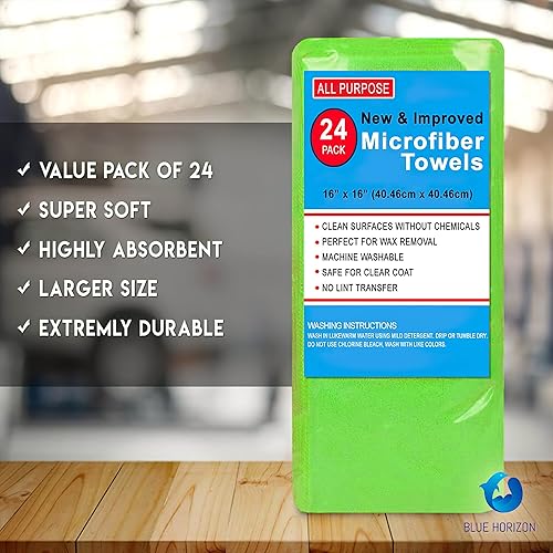 Miniatura 3 de Blue Horizon Toallas de limpieza de microfibra, paquete de 24, toallas de felpa ultra suave, paños de limpieza de microfibra de alta calidad