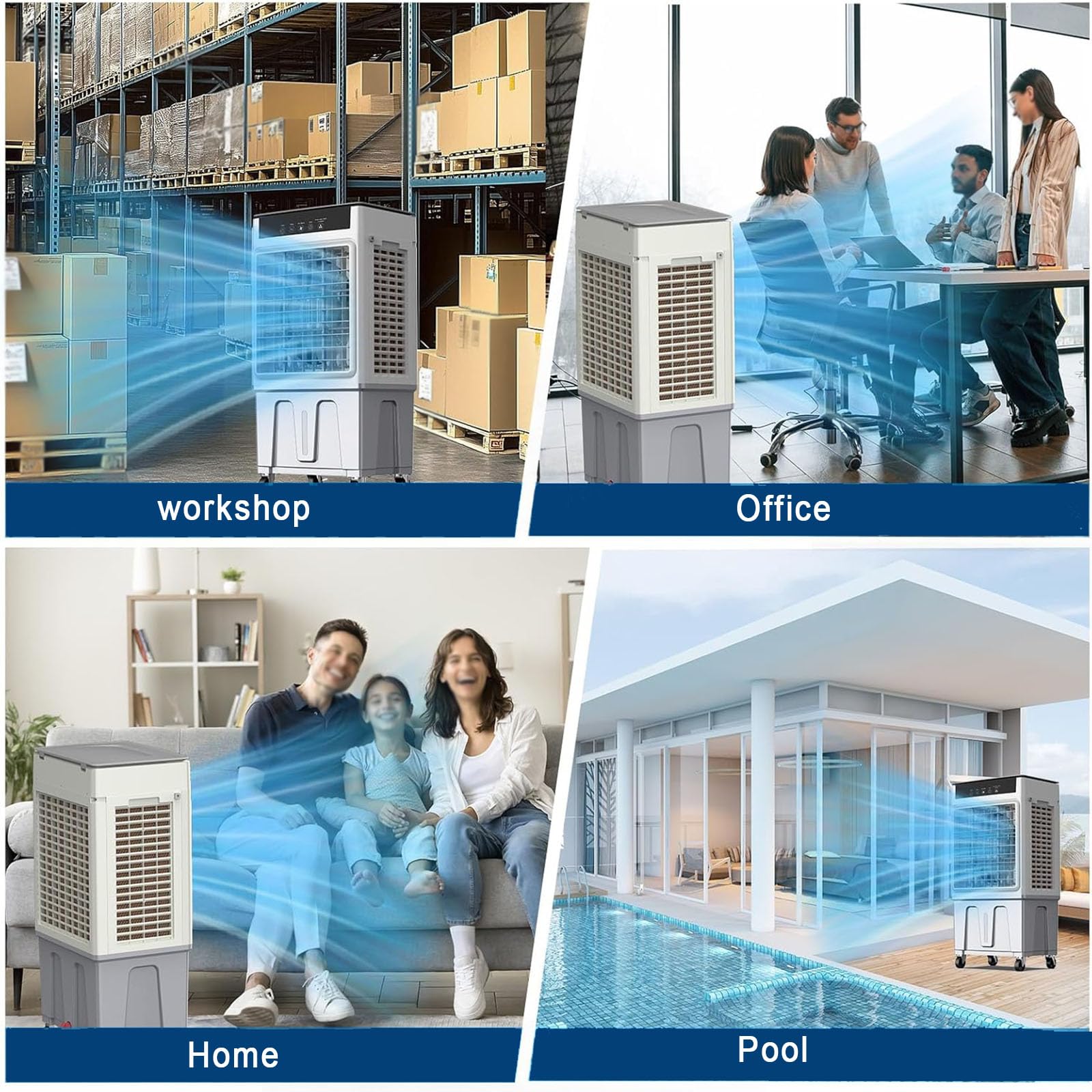 Refroidisseur d'air par évaporation de 5,3 gallons avec télécommande, Refroidisseur de Marais Portable avec 3 Vitesses minuterie de 7,5 Heures, avec 2 glacières, Flux d'air Puissant de 1177
