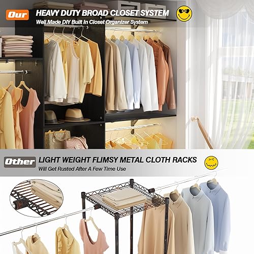 Miniatura 3 de iSunirm Sistema de armario de 8 pies con estantes, sistema organizador de armario de 96 pulgadas con 3 varillas para colgar, montaje en pared,