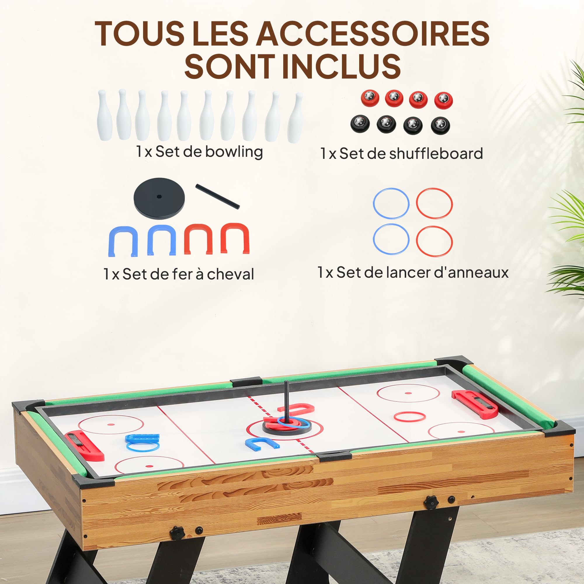 SPORTNOW Table Multijeux 13 en 1 Pliable 120 x 106 x 82 cm Noyer Clair