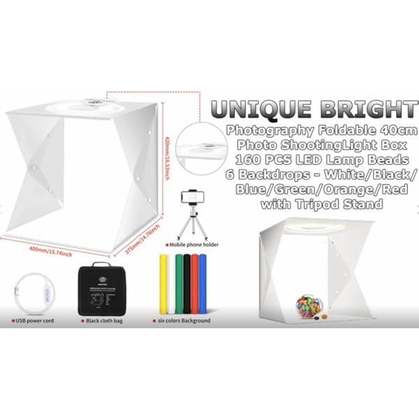 Fotografie Light Box 160 Perlen Großes LED-Fotostudio Weißes Beleuchtungskabinen-Kit mit 6 Farben Hintergrund Tragbares… – Bild 8
