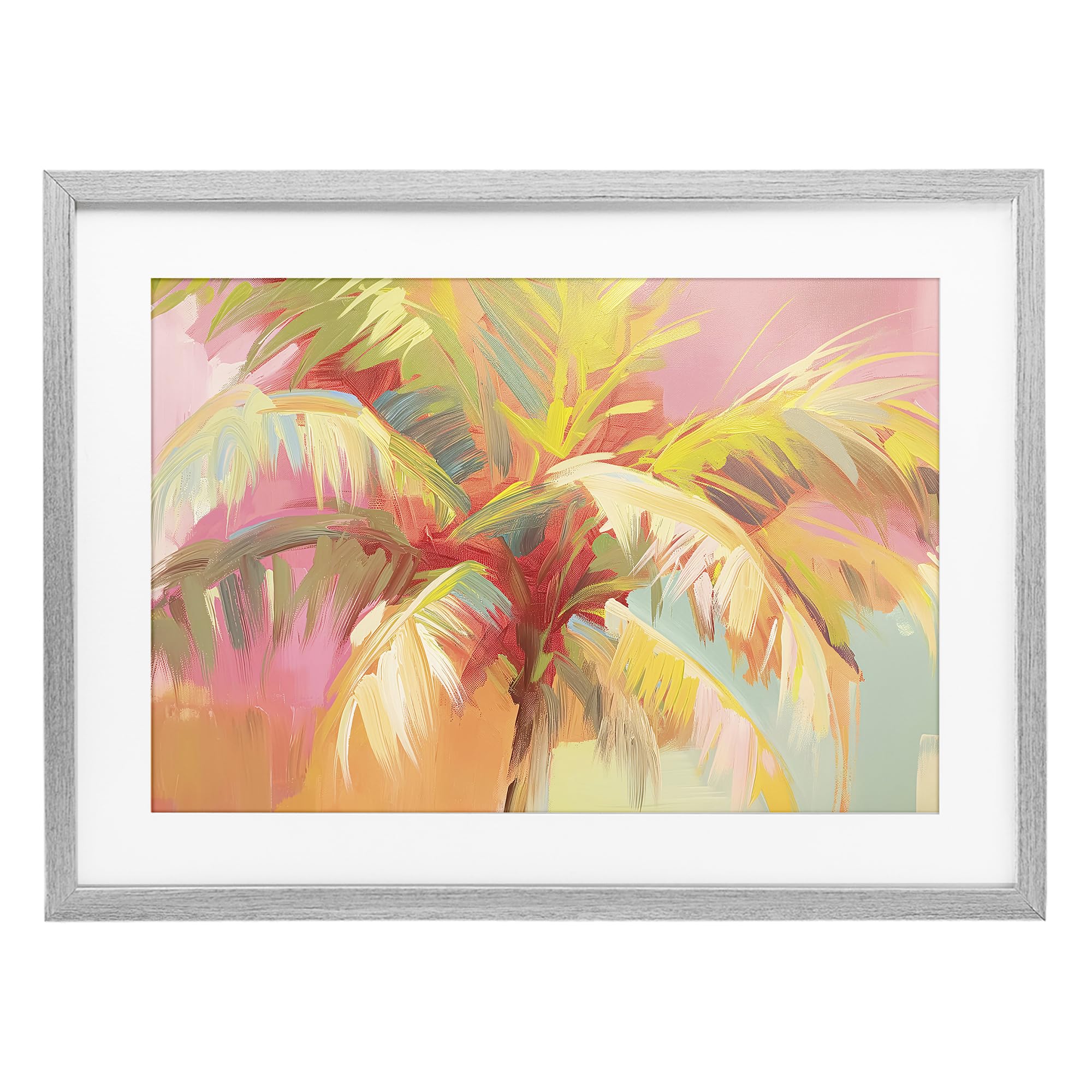 Stupell Industries Farmhouse Gray (Textured) 'Warm Palm Leaf Impressions'| Framed Print Under Glass