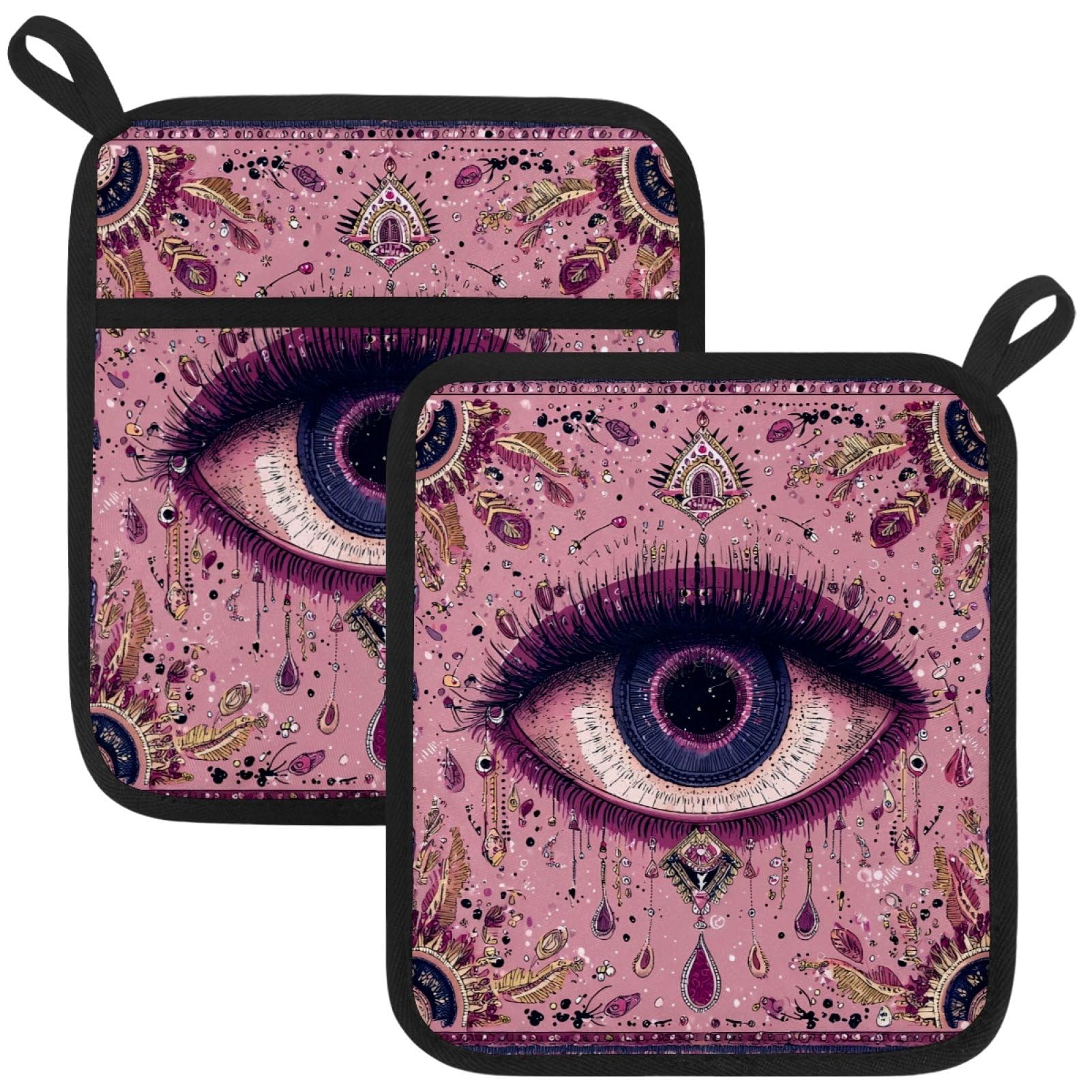 VAPOKF Eye Kitchen Hot Pot Holder, Pot Holders Heat Resistant Pot Holder with Pocket Heat Resistant Trivets for Hot Pans Cotton Pot Mitts for Kitchen Cooking Baking