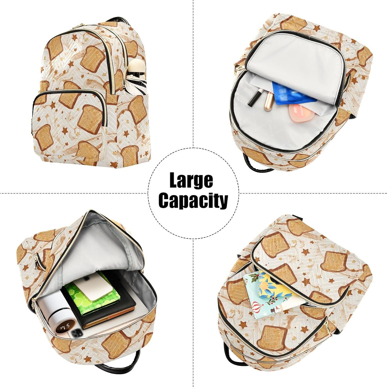 Sliced Toast Bread Star Backpack Purse for Women Shoulder Bag Fashion Daypack Ladies Handbag Lightweight Travel Bag Rucksack
