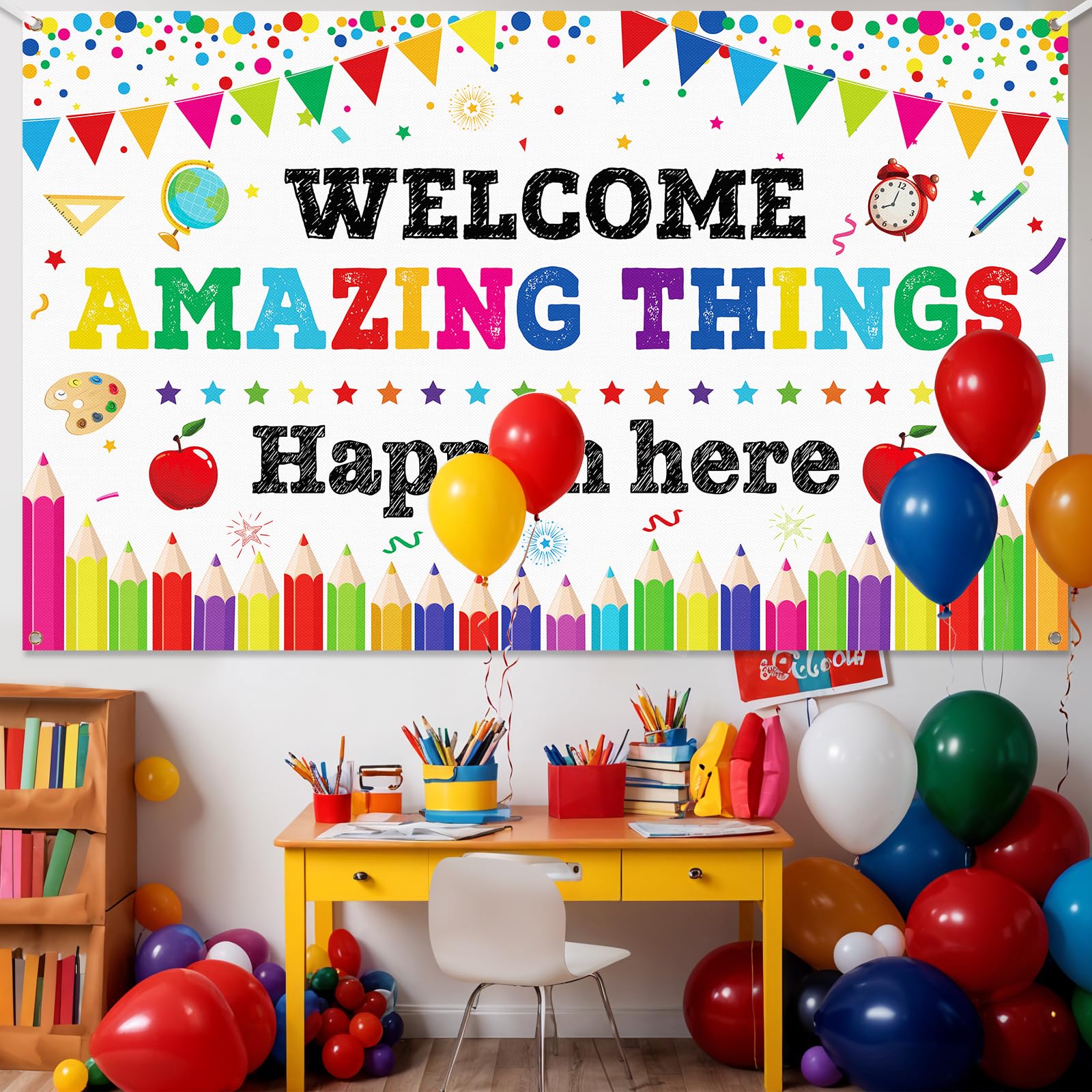 Welcome Back To School Banner - 71x44 Inch Motivational Classroom Backdrop - View #2