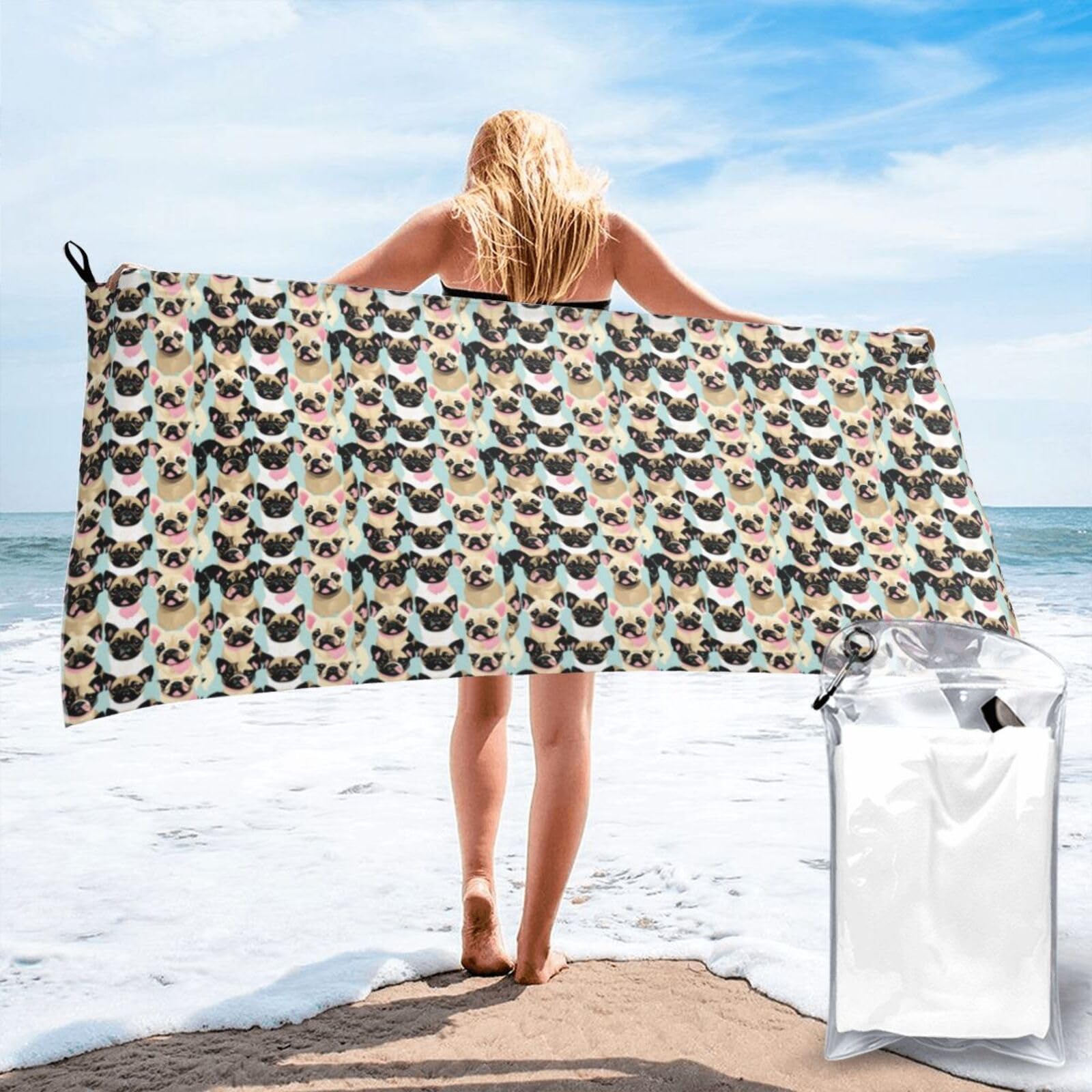 JBJGKHLP Cute Chihuahua Pug Print Quick Dry Portable Towel For Beach Camping Hiking Yoga Fitness Outdoor Adventures