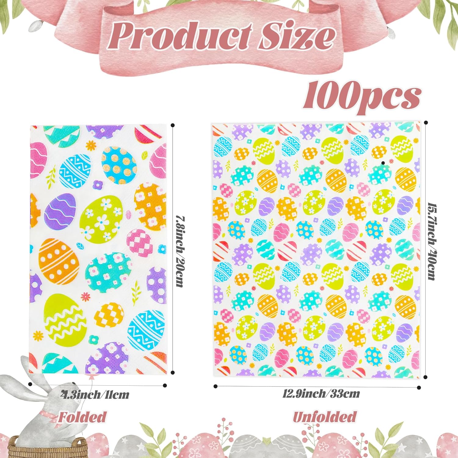 Easter Napkins, 100Pcs Easter Eggs Paper Napkins Disposable, Decorative Cocktail Napkin Guest Paper Hand Towel for Bathroom Home Family Dinner Birthday Holiday Spring Easters Party Decoration Supplies Colorful Eggs-Easter 100Pcs