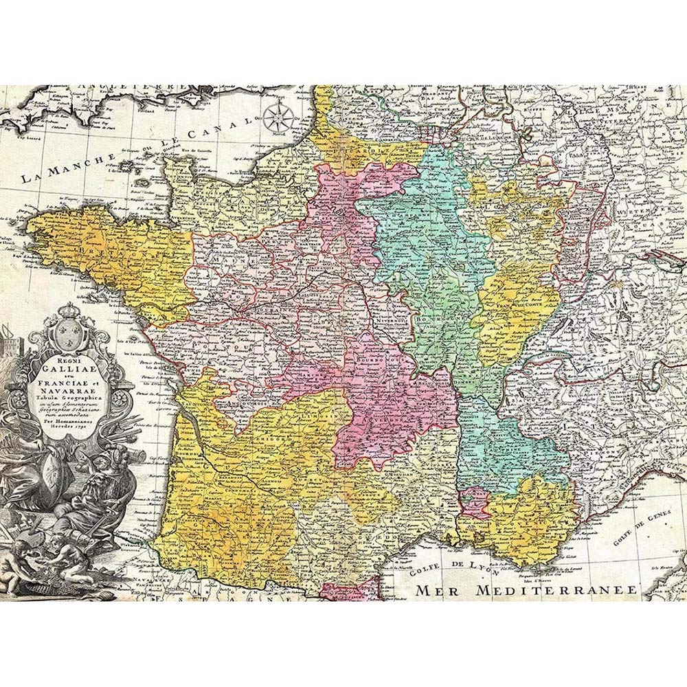 Wee Blue Coo Map Antique Homann Heirs France Art Print Poster Wall Decor 12X16 Inch