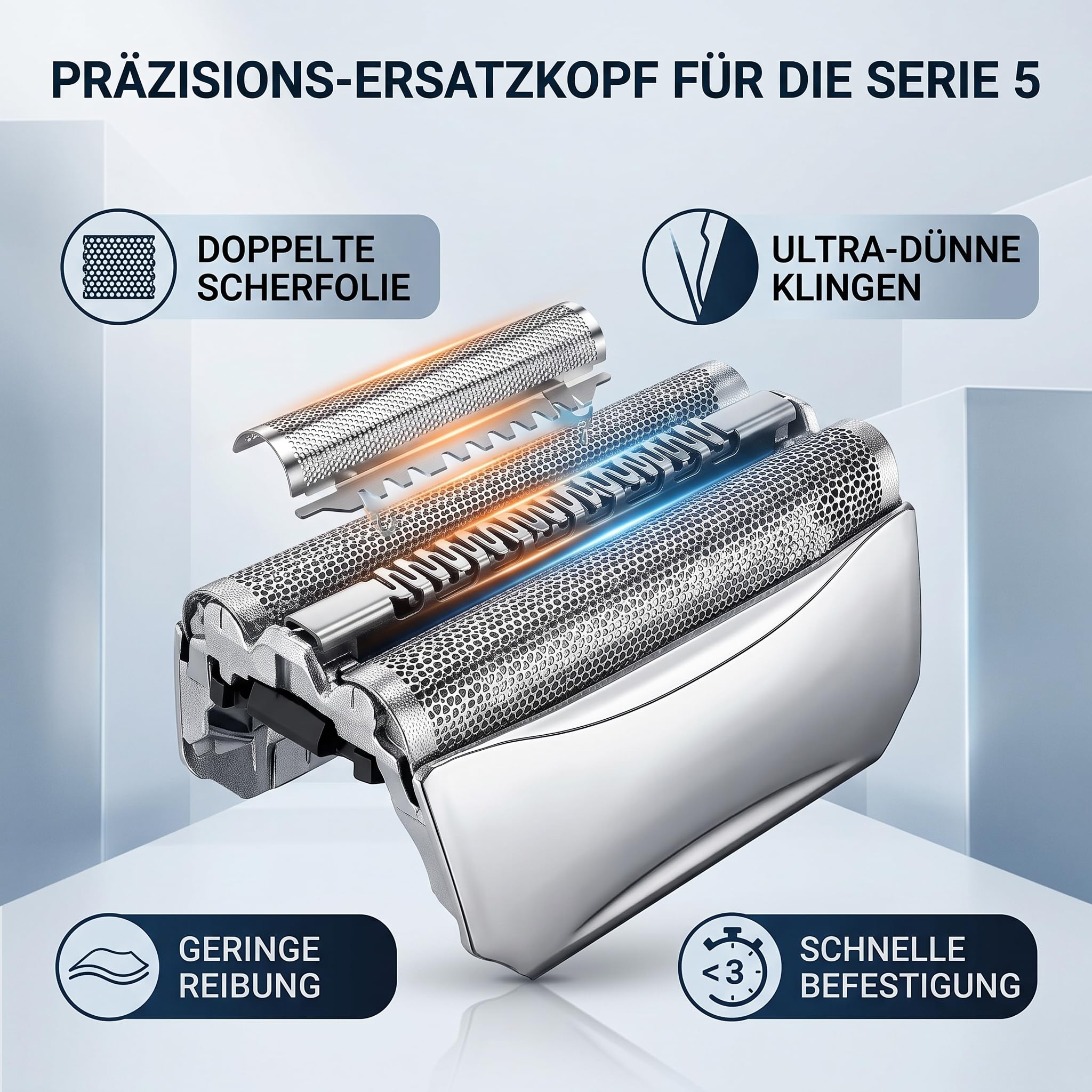 Ersatzteile Scherkopf Series 5 – 51S Folie+Messer | Kompatibel mit Braun 530-550, 570s, 8000, 8985, ContourPro, wasserdicht, hautschonend, einfacher Austausch