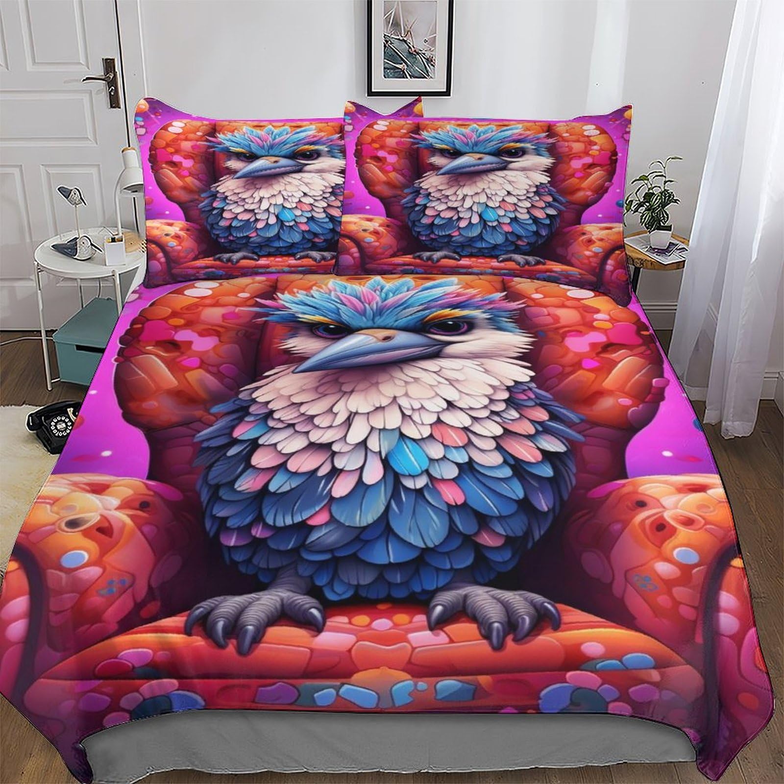 Parure de lit oiseau 3D ensemble 3 pièces ultra doux microfibre idée cadeau lit double