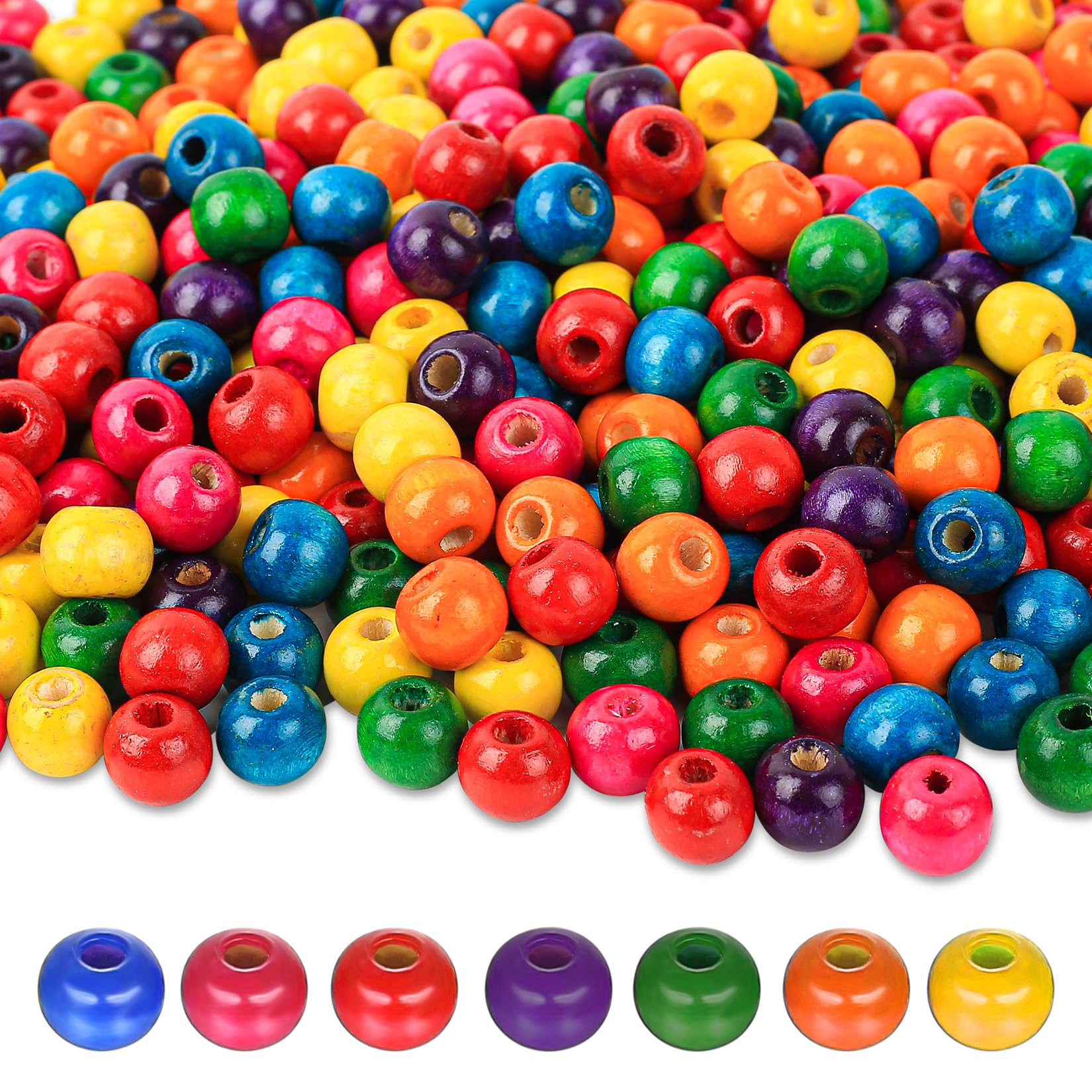 860 Pcs Colourful Wooden Beads for Crafting, 10mm Craft Beadss, Colored Wood Beads for DIY Arts and Ctafts Bracelet Jewellery Making