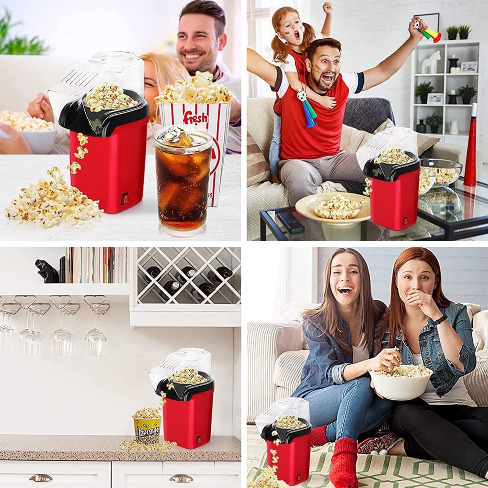 Generic Popcornowa maszyna do popcornu, mała maszyna do popcornu, 1200 W z wyjmowaną pokrywką i kubkiem pomiarowym, beztłuszczowy i zdrowy, na wieczory filmowe w maju