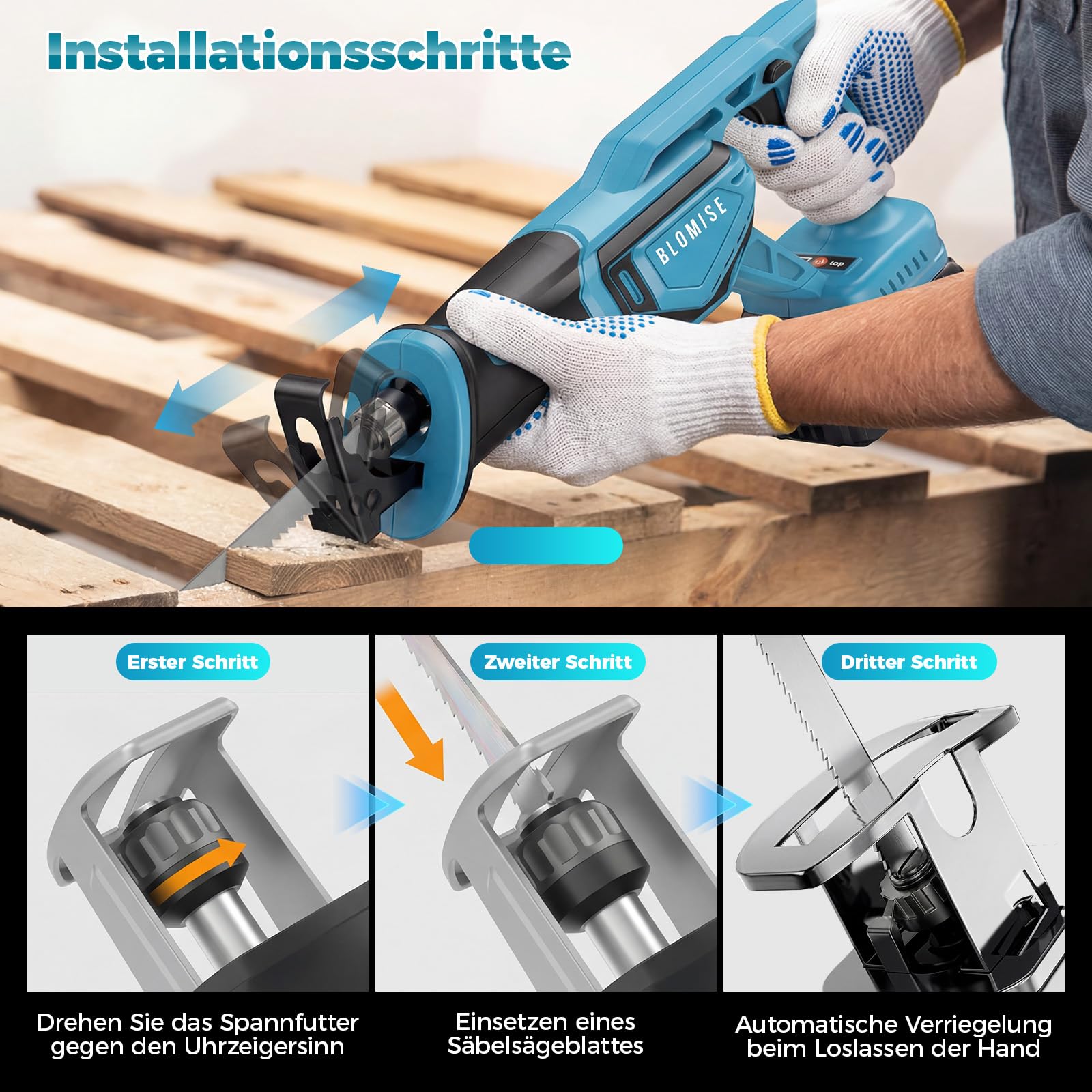 Säbelsäge Akku für Makita LXT 18V Akku, elektrischer Fuchsschwanz, bürstenloser Motor, 3500 SPM, 22 mm Hub, CVT stufenlos, Einhandbedienung, werkzeugloser Blattwechsel, rutschfester Griff