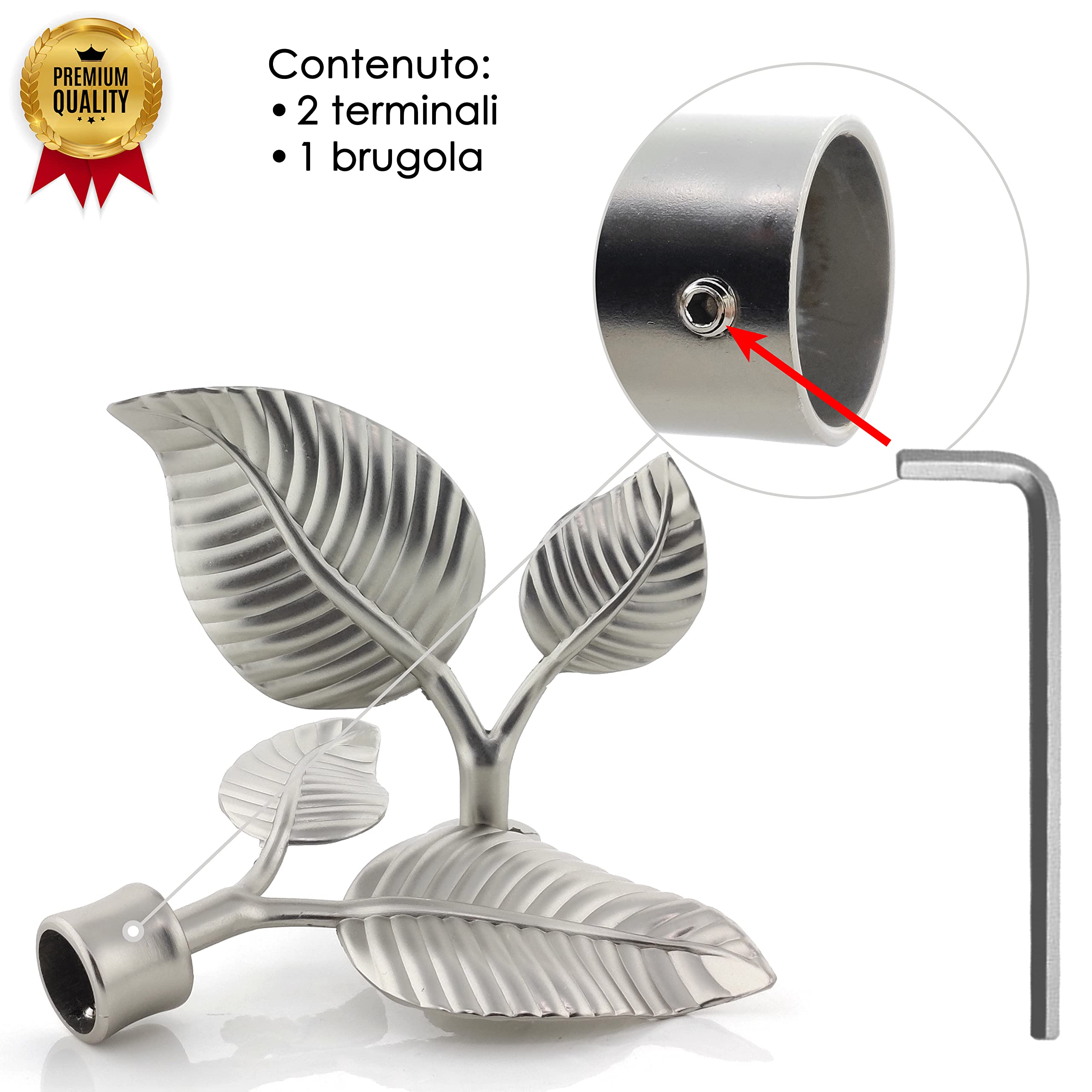 Terminali A Foglia Per Asta Tenda GIRASOLE HOME - 2 Pezzi In Ferro, Per Diametro 18-20 Mm, Nero/Argento - Foto 10