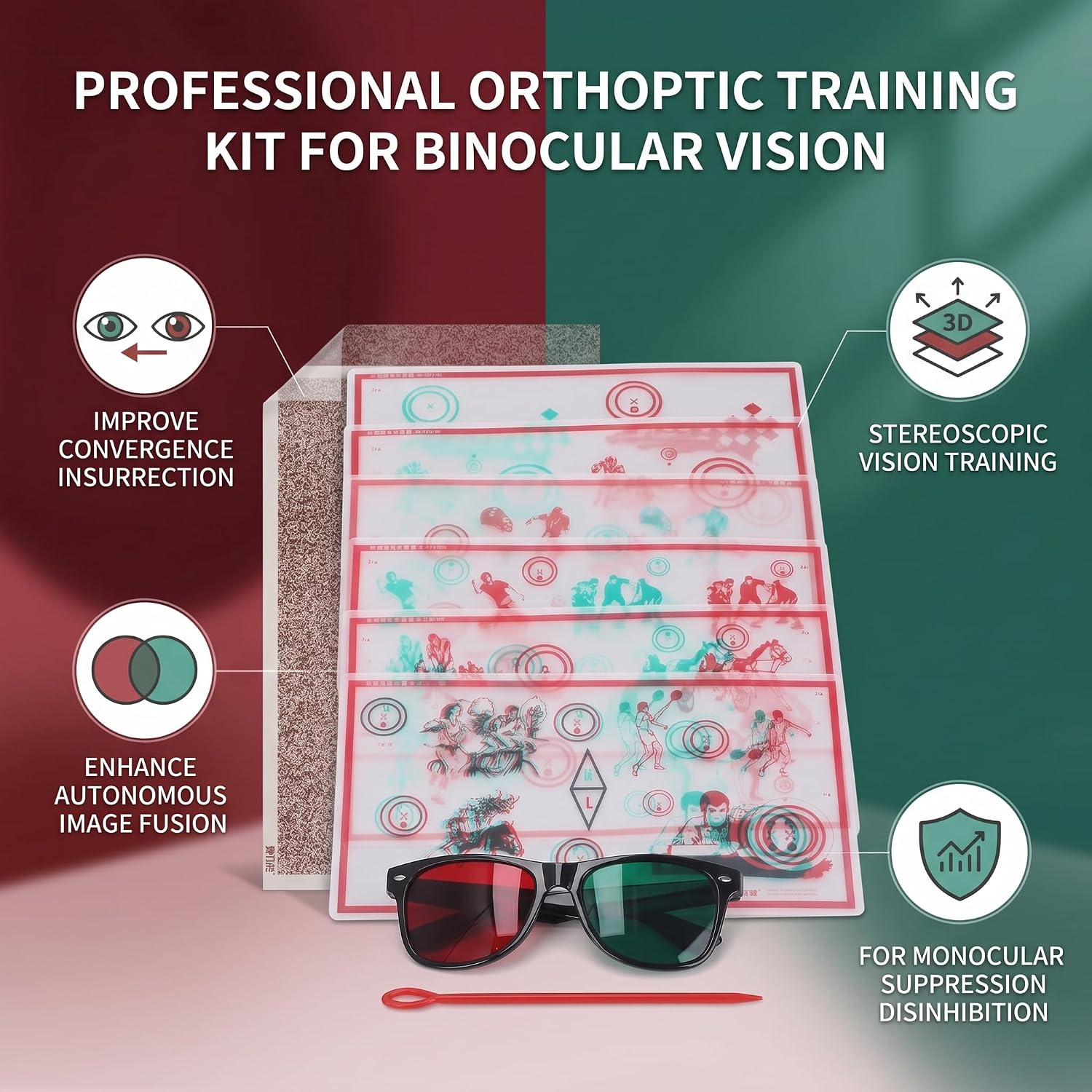 Red Green Fixed Vectograms for Convergence Insufficiency Eye Training with Glasses, Improve Stereopsis, Widely Used for Low Vision Training