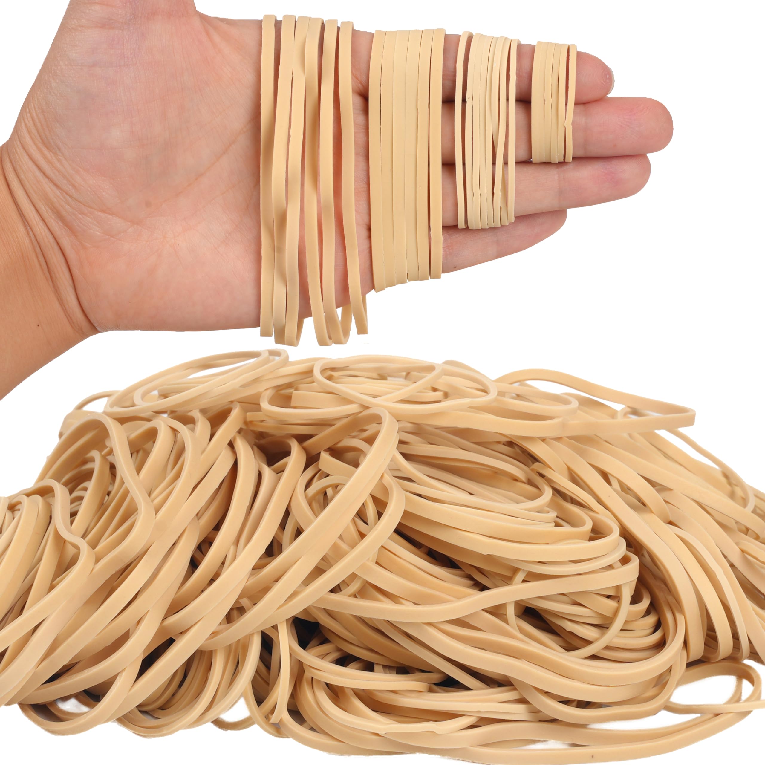AOUOU Rubber Bands Assorted Sizes 4 sizes about 340pcs Beige 190g Strong Thick Elastic Rubber Bands Elastic Bands for Office supplies Home 40mm 60mm 80mm 120mm