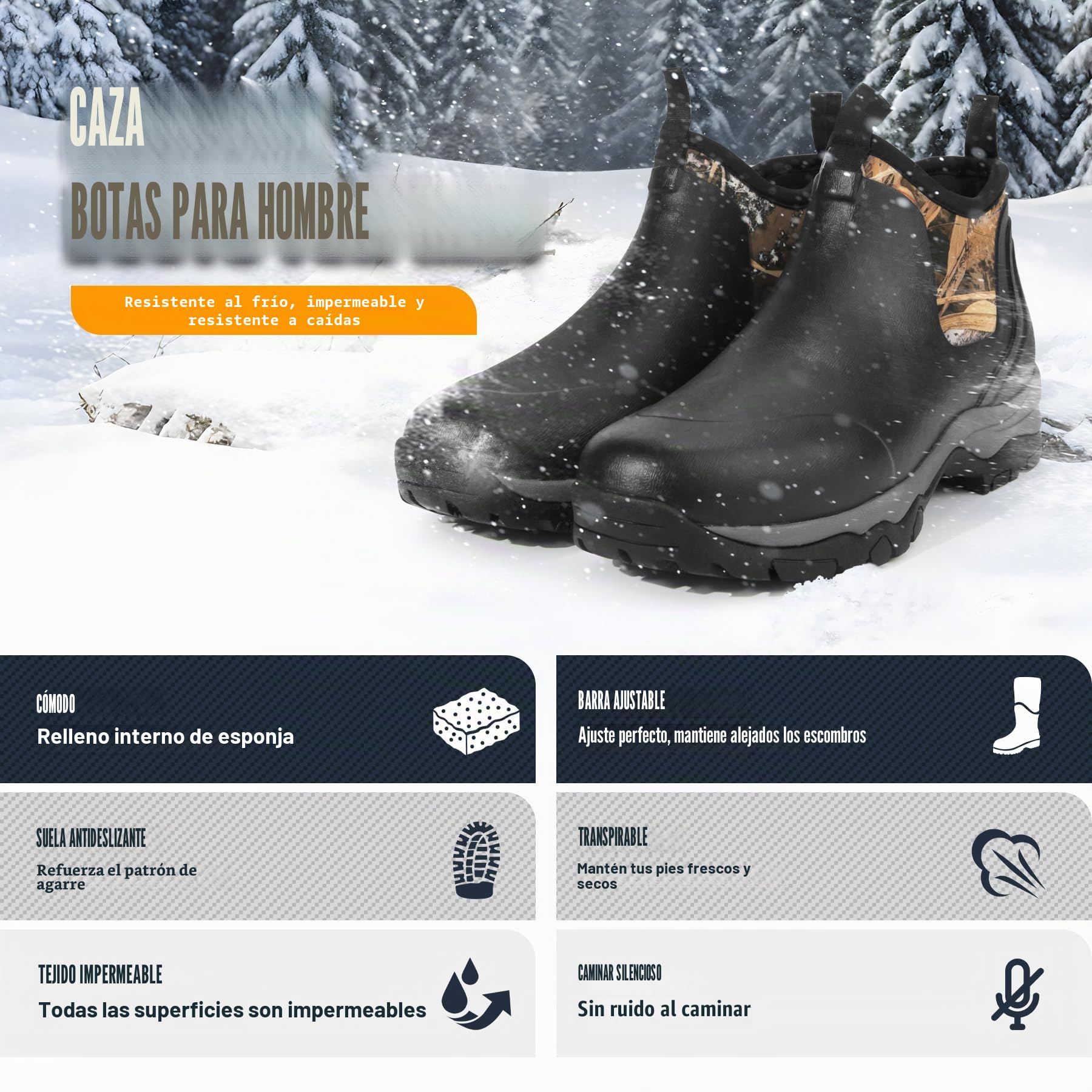 GUGULUZA Botines de goma aislados de neopreno para hombre, impermeables, para caza, pesca, patio