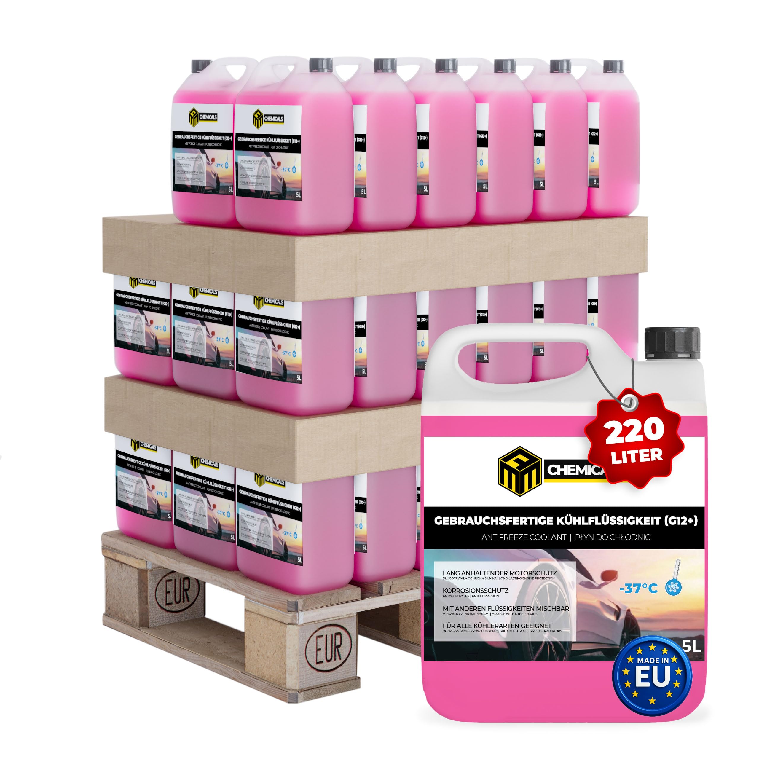 G12+ Ready-Mix 44 x 5 L Kühlmittel & Kühlerfrostschutz – Longlife Kühlflüssigkeit für Auto, Motorrad & Nutzfahrzeuge | Schutz vor Überhitzung, Frost & Korrosion