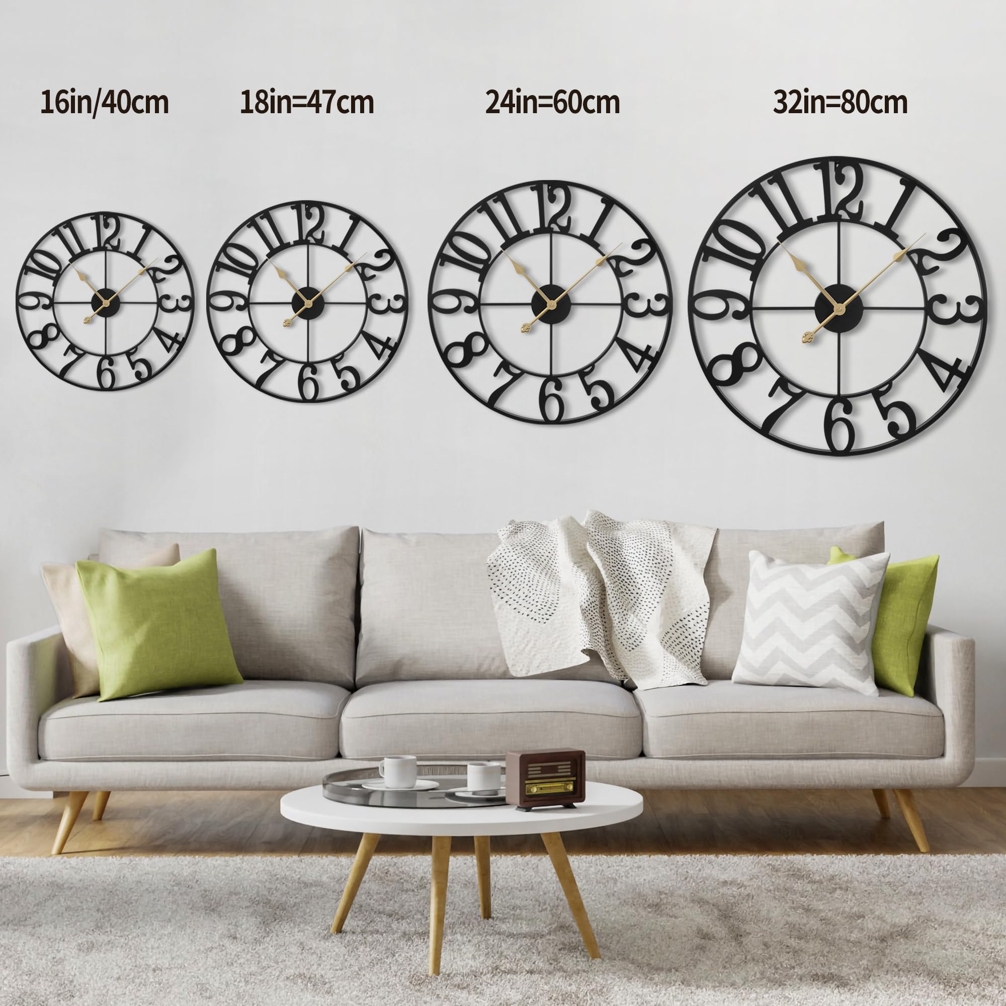 Maxstar Grande Horloge Murale,silencieuse sans tic,tac Chiffres Arabes, Horloge Murale à Quartz, Fonctionnement à Pile, Facile à Lire, pour la Maison, la Cuisine, la Chambre à Coucher 40 cm