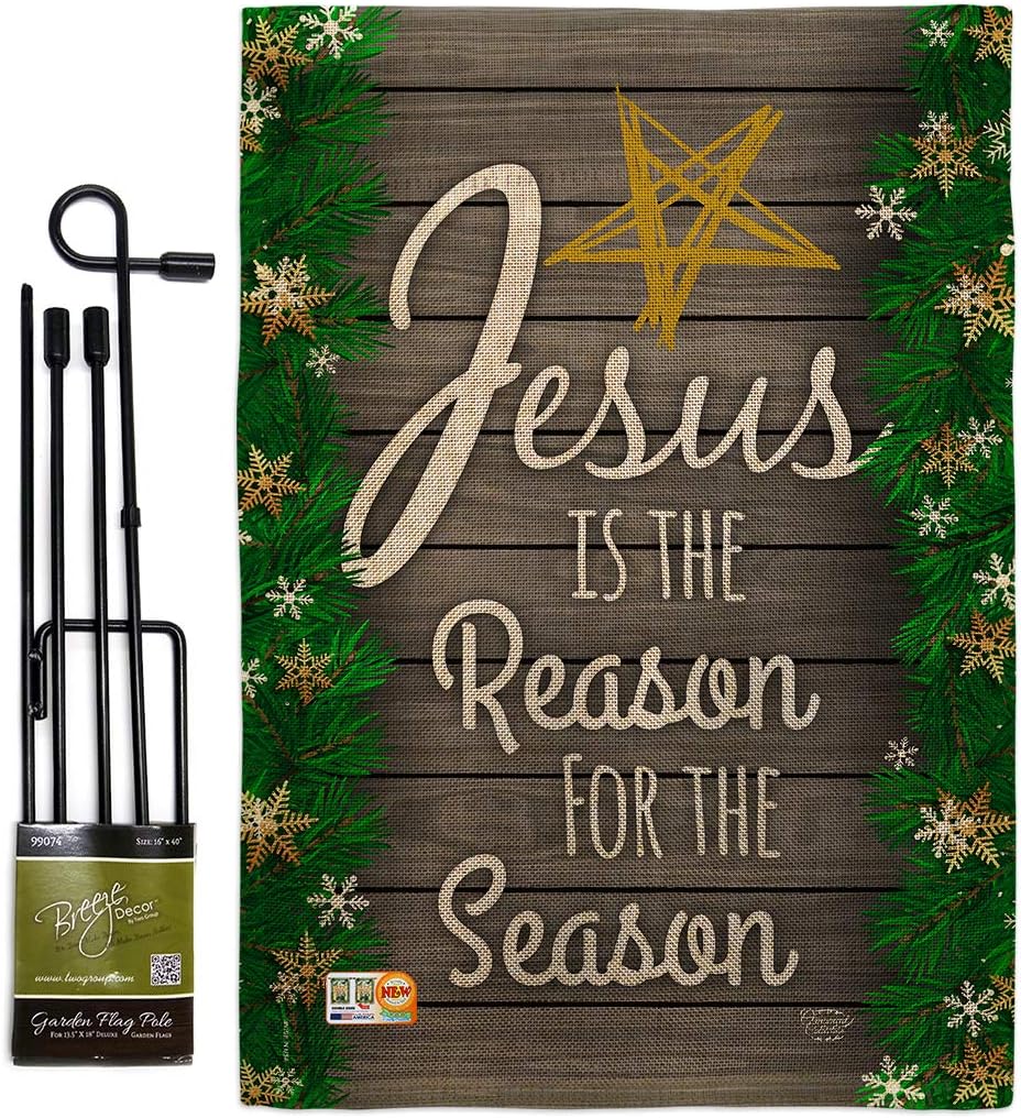 Jesus is the Reason for Season Burlap Garden Flag Wintertime Nativity Three King Religious Holy Family Christian Small Decorative Gift Yard House Banner Double-Sided Made In USA 13 X 18.5