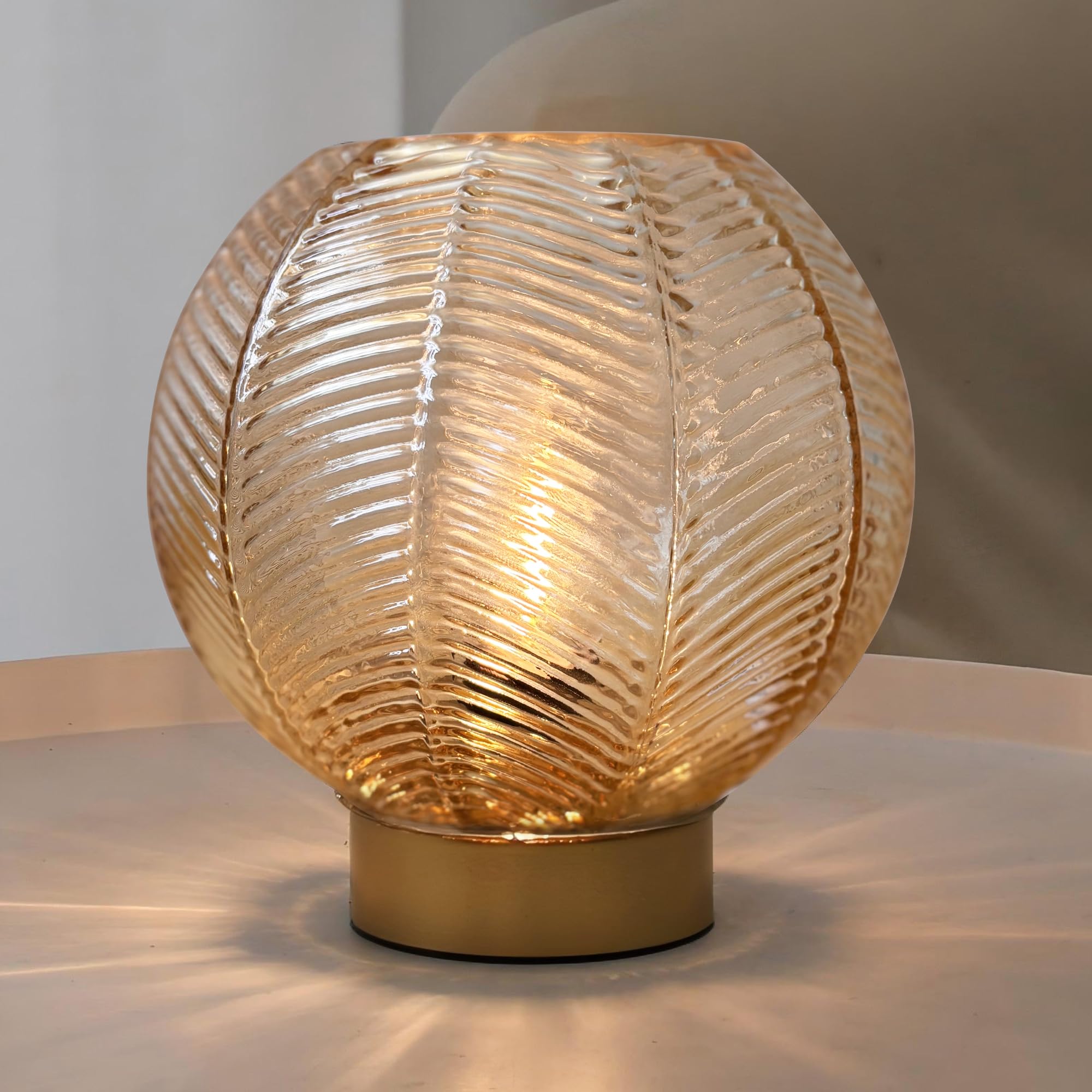 MEKOTRIN Rechargeable Table Lamp, Glass Bedside Lamp Romantic Night Light, Cordless Battery Operated Light for Bedroom Indoor Outdoor Living Room Dining Home Decor, Amber