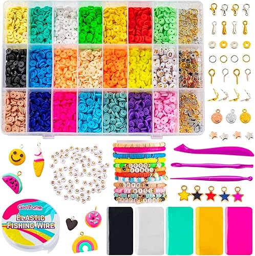 Miniatura 7 de GirlZone Kit de fabricación de pulseras para niñas de 8 a 12 años, juego de cuentas de arcilla, kit de fabricación de joyas para pulseras y collares