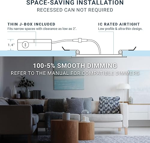 Miniatura 5 de PARMIDA - Paquete de 6 luces LED empotrables cuadradas 5CCT de 4 pulgadas con caja de conexiones, 2700 K3000 K3500 K4000 K5000 K, 5 colores