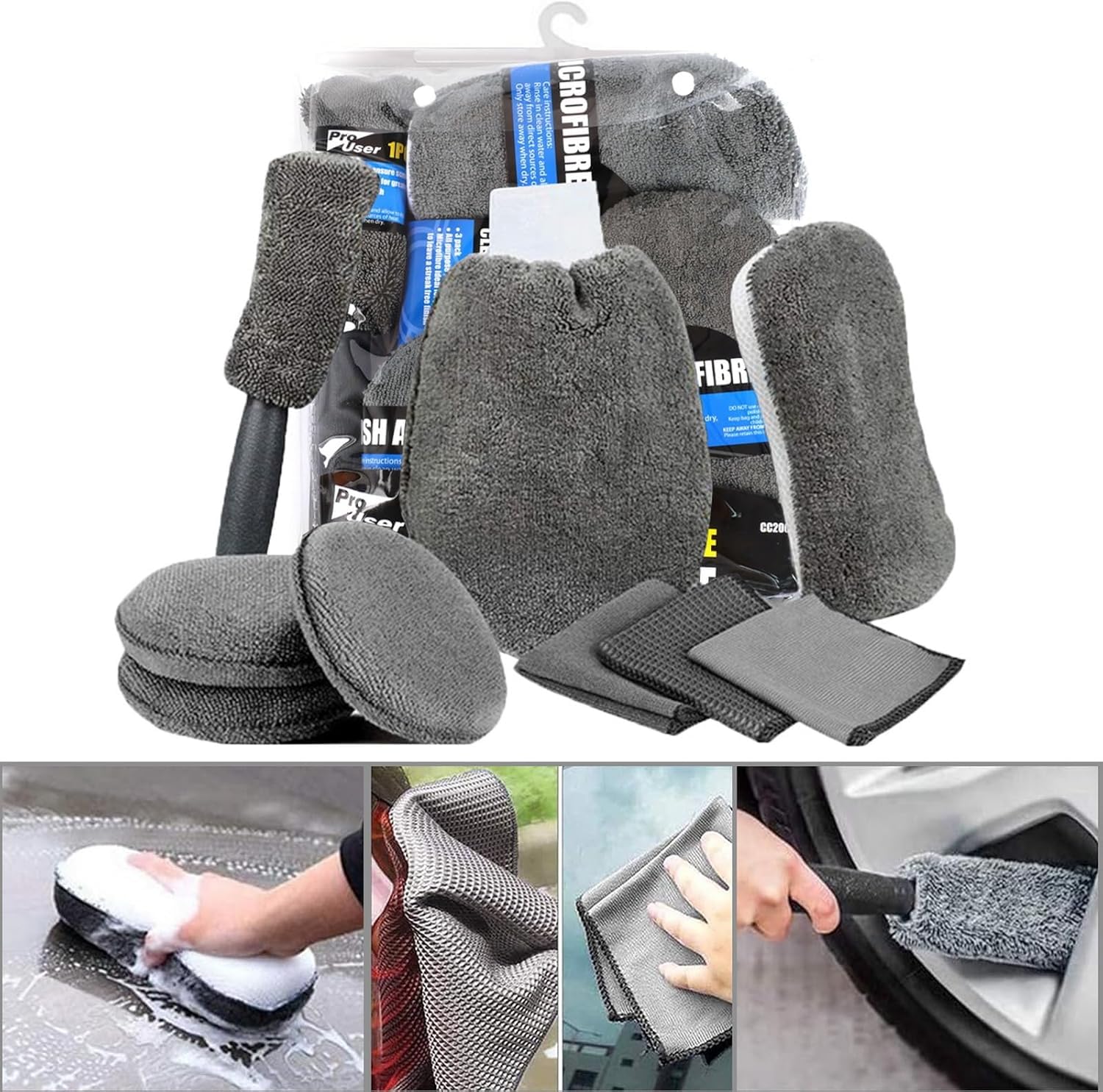 SCIENISH Car Detailing Kit,Auto Cleaning Supplies,Car Wash Kit 9/6 PCS Car Wash Set,Car Cleaning Supply,Car Wash Supplies,Car Interior Cleaning kit,Car Cleaning Sets,Car Cleaning Tools (9 pcs Grey)