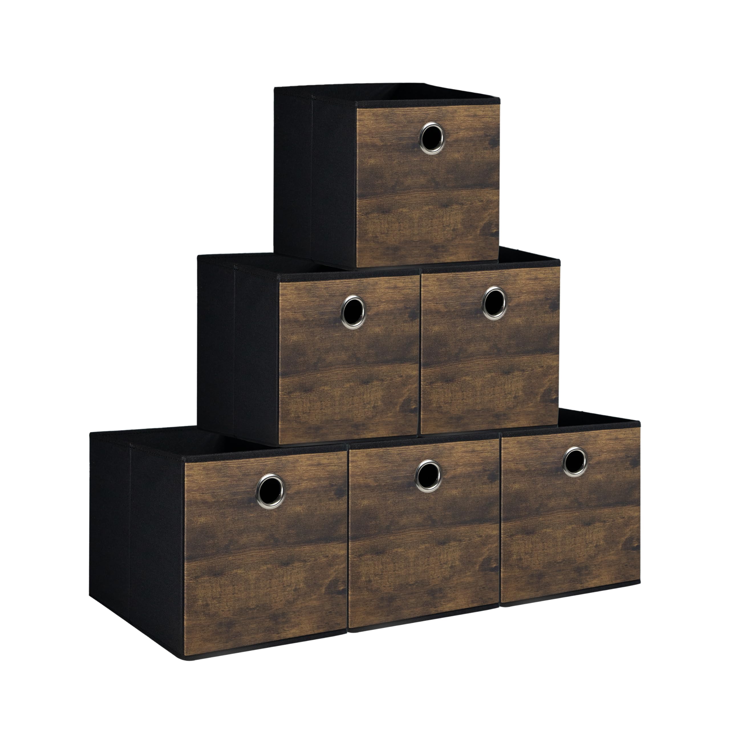 Folzaelar 6-Pack Durable Cube Storage Bin with Decorative Wood Grain,Thickened Fabric Storage Basket Space-saving Cubby Boxes for Shelves,Closet,Bedroom,Office,Nursery,Dorm,RV,30x30x30cm (Medium) — image 1