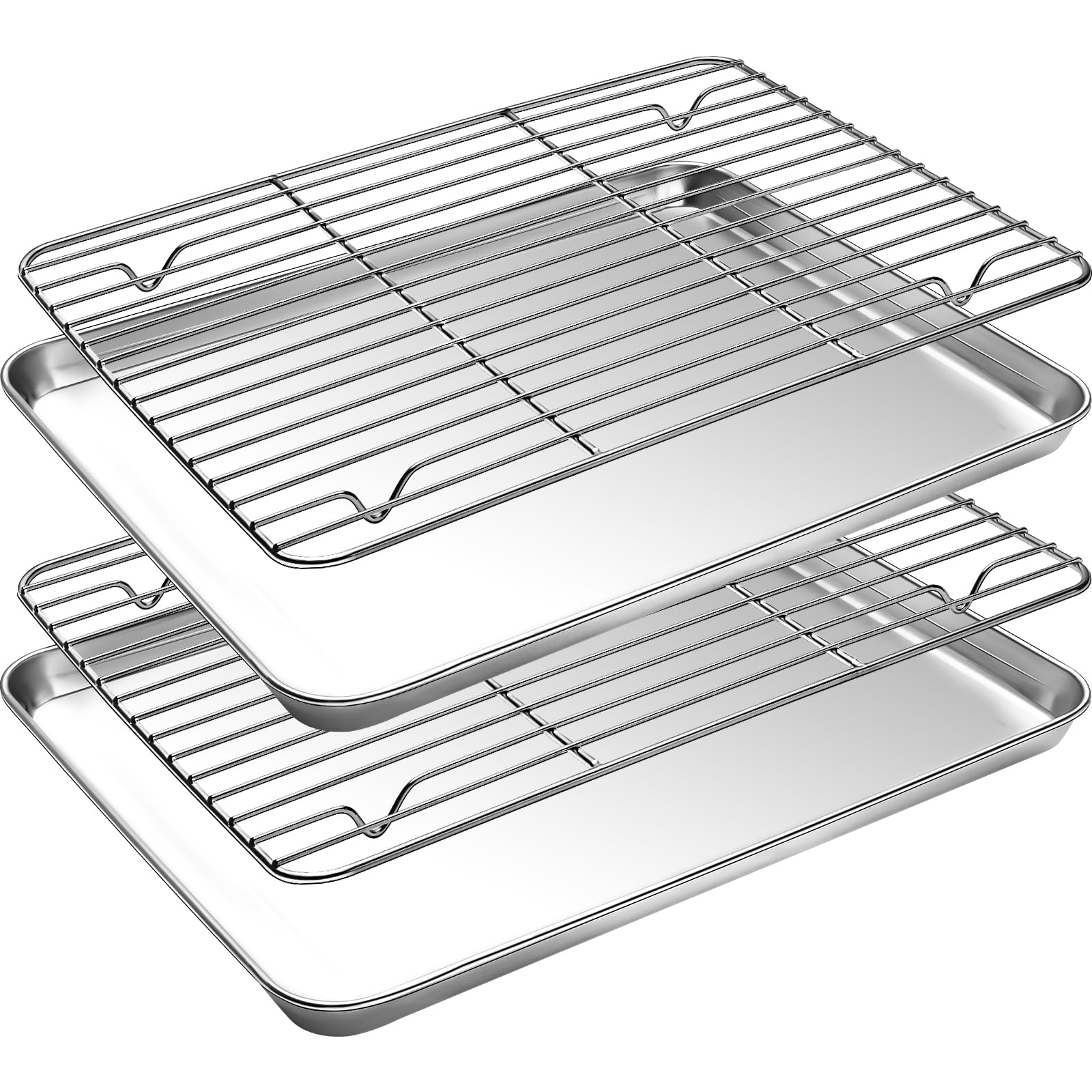CEKEE Juego de 4 bandejas para hornear y enfriar, de acero inoxidable, no tóxicas, resistentes y fáciles de limpiar, para horno tostador, tamaño 45,7 x 30,5 x 2,5 cm
