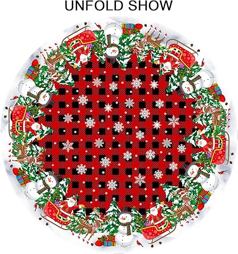 Miniatura 8 de Mantel de Navidad redondo de 60 pulgadas, color negro y rojo, a cuadros, copo de nieve, mantel de invierno, lavable, muñeco de nieve, para cocina,