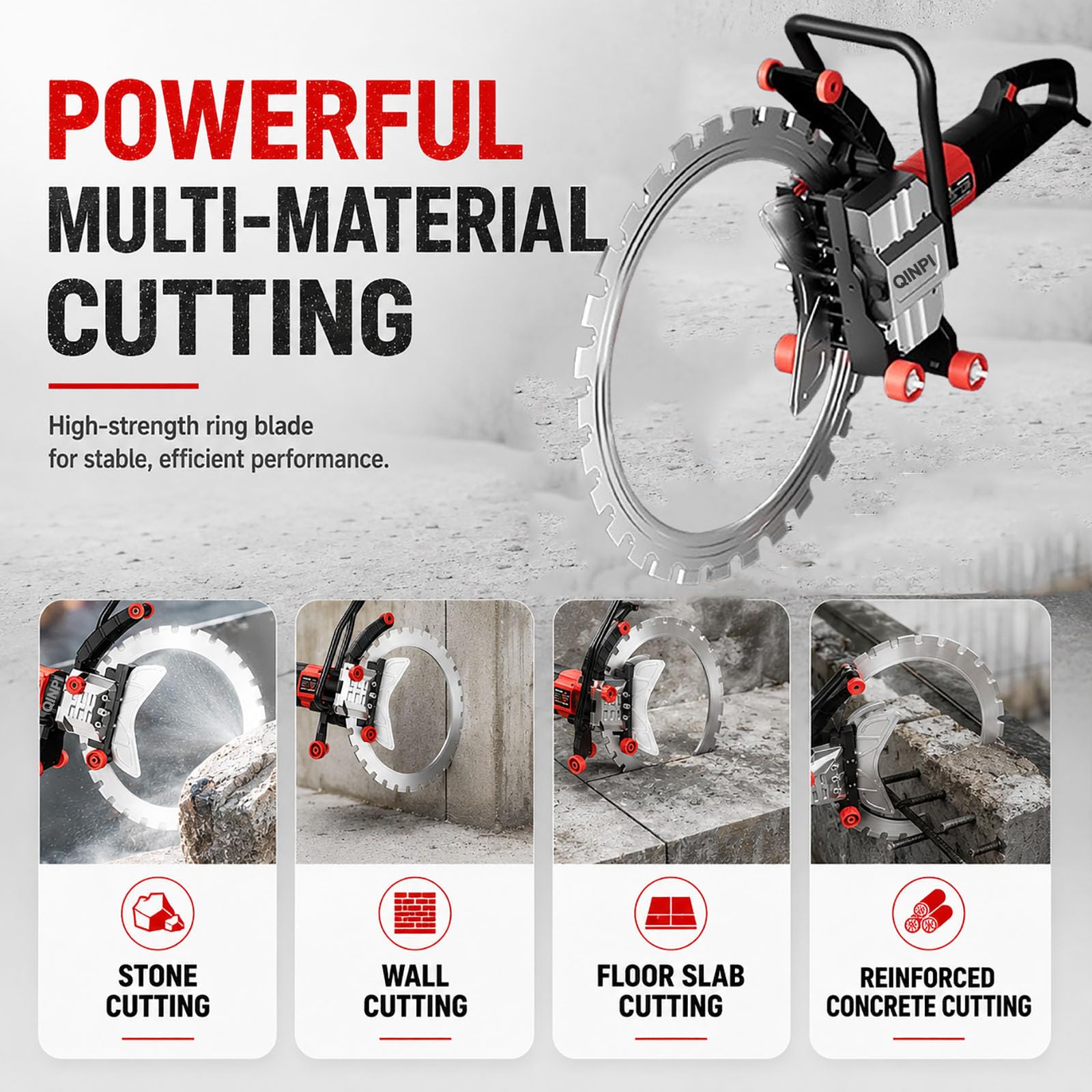 Sega Anulare per Calcestruzzo 6800 W, Tagliamuri Elettrico Brushless con Lama da 410 mm, Profondità di Taglio 300 mm, Raffreddamento ad Acqua, per Cemento Armato, Mattoni e Pietra