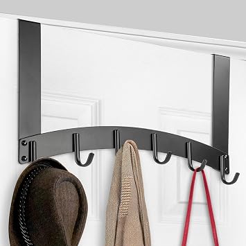 LYNK Professional HomeTM Over Door Hooks Rack - 6 Hook Over Door Hanger - Over Door Towel Rack - Hanging Towels or Clothes - for Bathroom, Bedroom or Laundry Room - Black