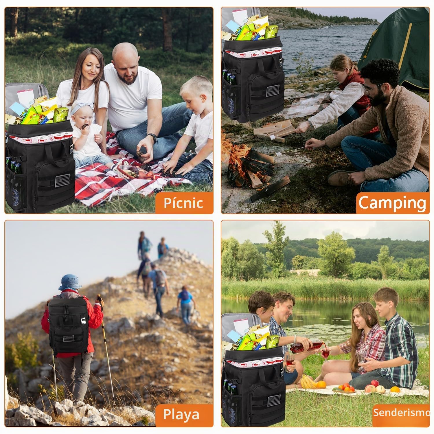 Hp hope Nevera mochila 43 l aislado bolsa de picnic bolsa de almacenamiento caliente nevera nevera mochila grande hombre y mujer para camping playa exterior viajes familia picnic barbacoa