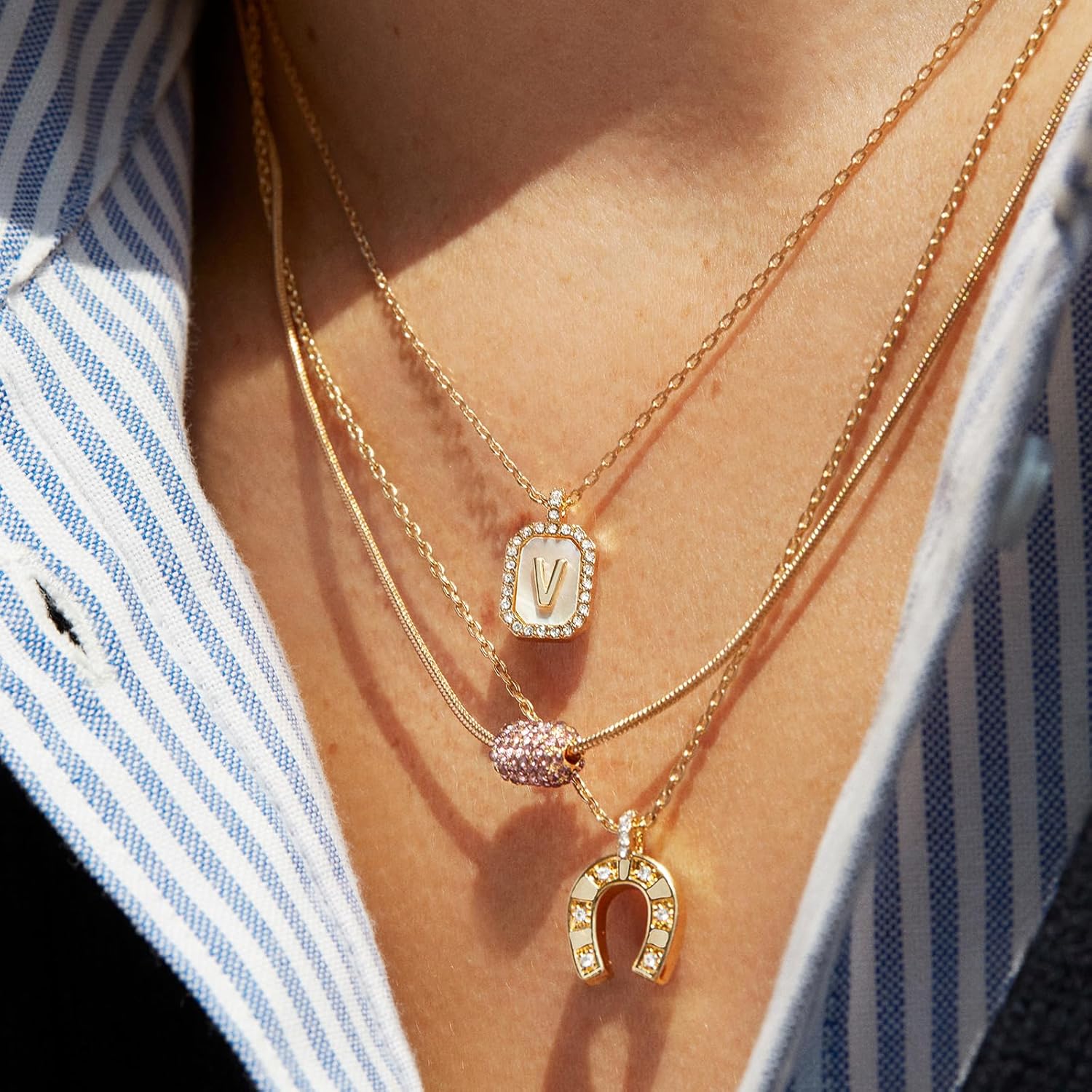 BaubleBar Initial Necklace - Dainty Gold-Plated Personalized Letter Pendant Necklace, Small Dog Tag Style Design - Image 7