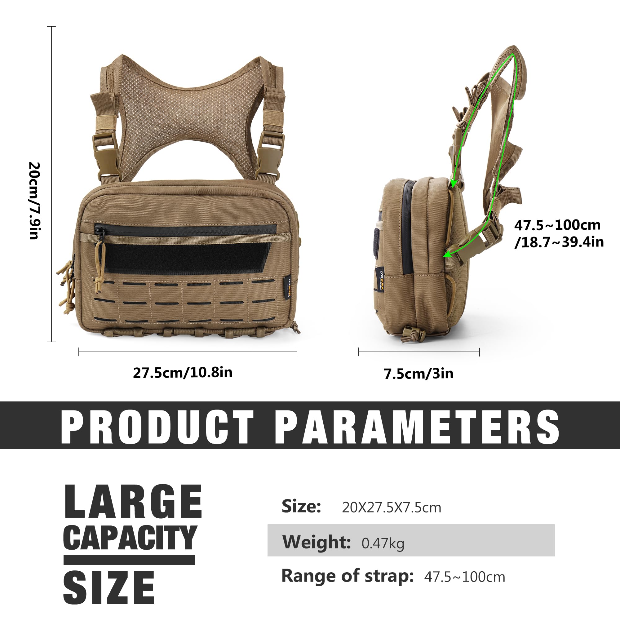 Mardingtop Taktische Brusttasche Molle weste Pouch Chest Rig für Outdoor-Abenteuer, Radfahren