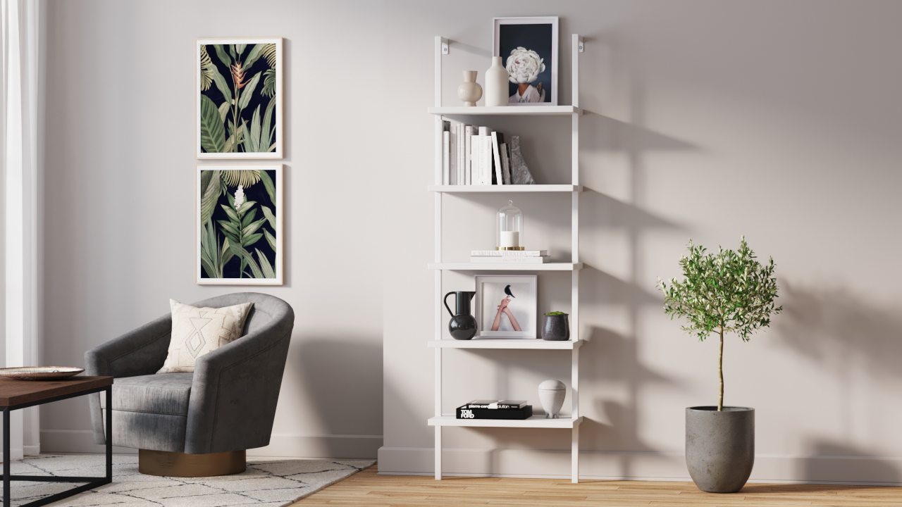 Amazon.com: Nathan James White Ladder Bookcase with 5 Shelves