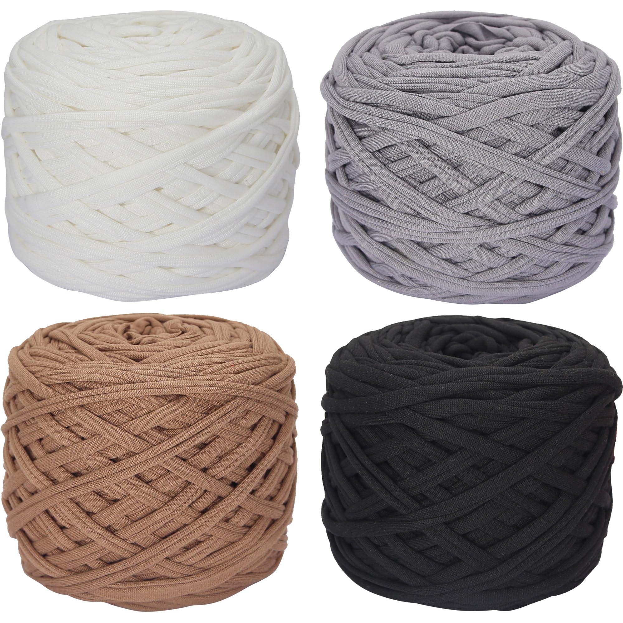 SIMEIQI 4 PCS T-Shirt Yarn Elastic Fabric Crochet Cloth Yarn for DIY Knitting, Spaghetti Thick Knitting for Hand DIY Bag Basket Cushion Crocheting Projects,Home Decor E