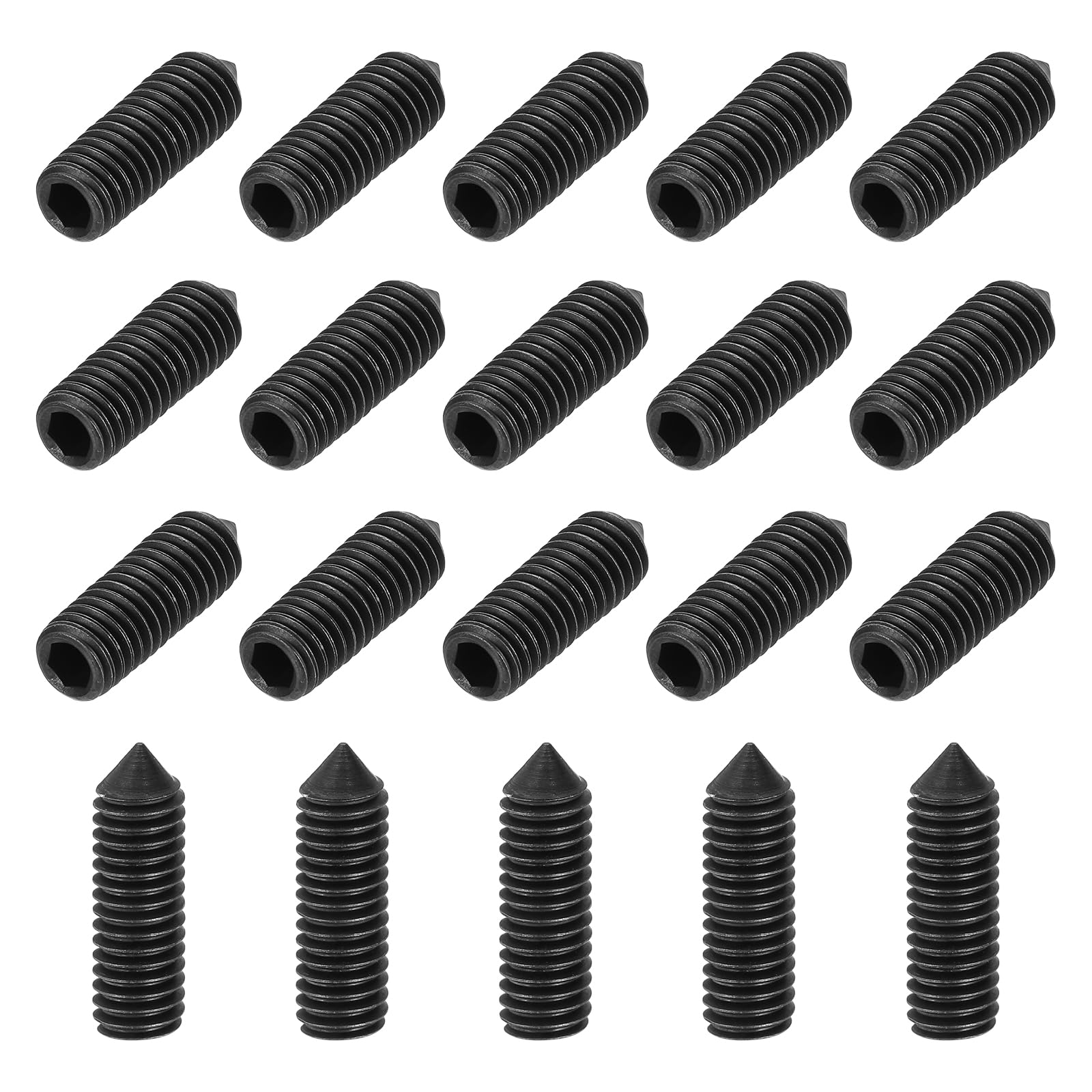 sourcing map 60 Pcs M6x20mm Cone Point Set Screws