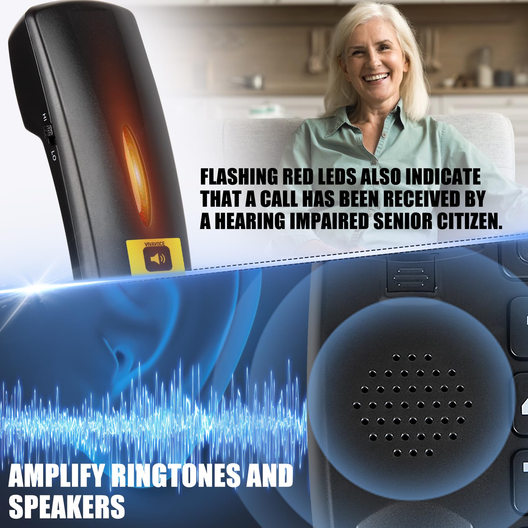 Telefono con pulsante grande per anziani, telefono fisso con cavo con altoparlante e display LCD, composizione rapida One Touch, volume regolabile, luce ID chiamante, funzione vivavoce