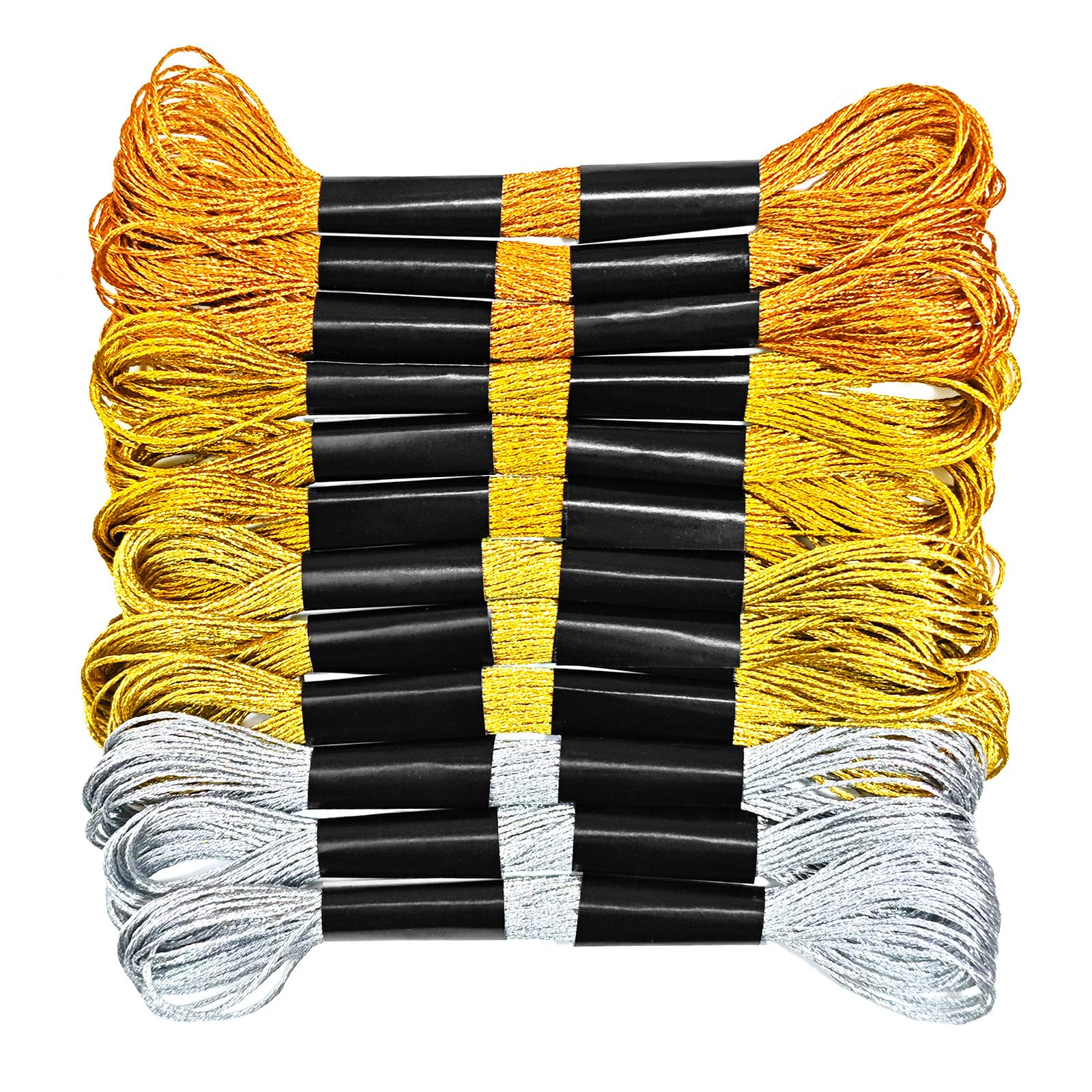 12 Skeins Gold and Silver Metallic Embroidery Thread（8 m 12 Strands）