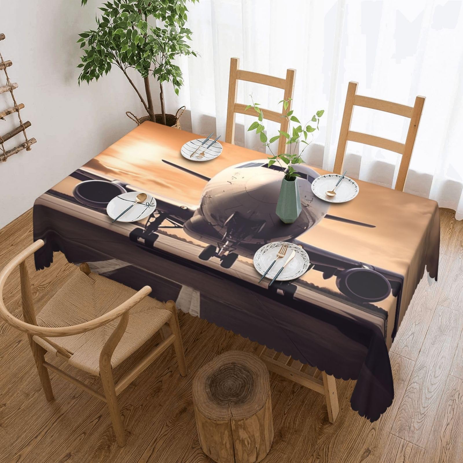 FodPand Airplane Tablecloths for Rectangle Tables 54 x 72 Inch - Reusable Washable Dining Table Clothes - Stain and Wrinkle Resistant Decorative Fabric Table Cover for Wedding Party