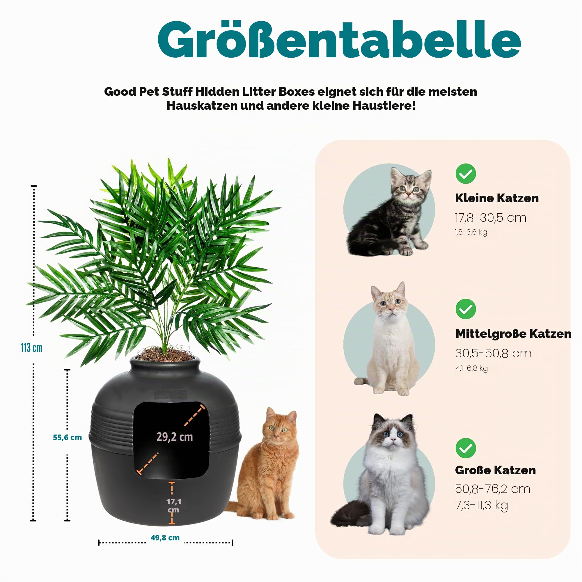 Good Pet Stuff, The Original versteckte Katzentoilette, künstliche Pflanzen und geschlossener Katzentoilette, belüftet und Geruchsfilter, leicht zu reinigen, schwarzes Wildleder