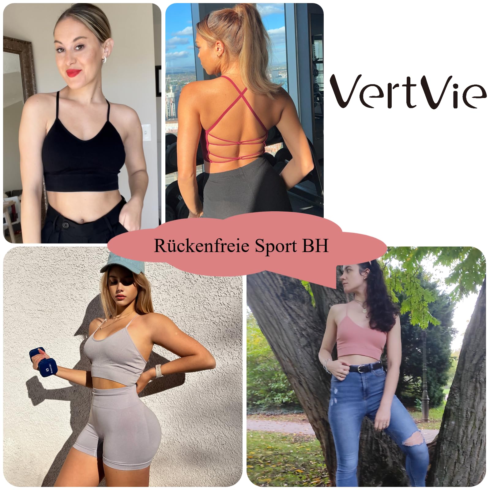 Vertvie - Reggiseno da donna, senza cuciture, comodo, imbottito, traspirante, leggero, morbido, senza ferretto