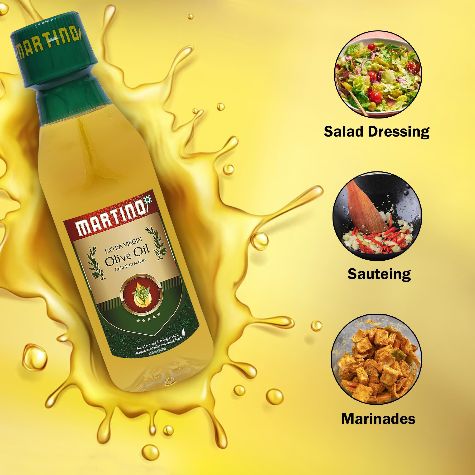 Martino Extra Virgin Olive Oil 250ML First Cold Pressed Cooking oil Natural and First Cold Extraction |Rich in Antioxidants| Ideal For low heat cooking like sauteing & grilling, Salad Dressing. 1