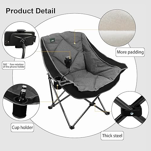 Miniatura 4 de Northroad Oversized Foldable Camping Chair, Outdoor Padded Lawn Chair wCup Holder,Carry Bag for Beach, Hiking, and Picnics,Heavy-Duty 300-lbs