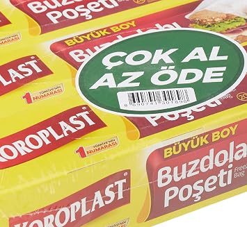 Koroplast 3'lü Çok Al Az Öde Ekonomik Paket Büyük Boy 60'lı Buzdolabı Poşeti, Sızdırmaz & BPA İçermez Gıda Saklama Torbası, Et, Tavuk, Balık, Sebze, Meyve, Çorba, Sos, Peynir, Kuruyemiş, Sandviç