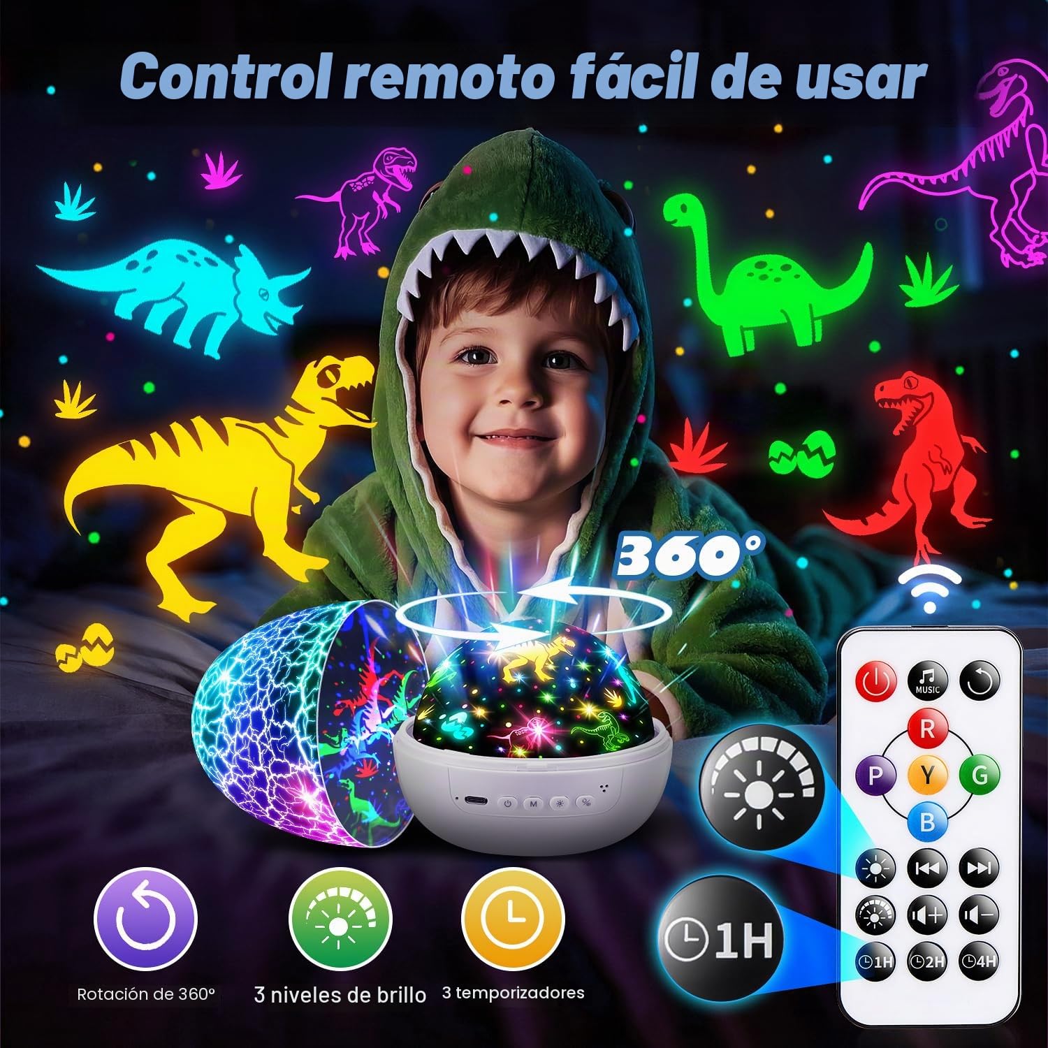 Staryou Proyector Estrellas Infantil,15 Música y 3 Temas Luz Nocturna Infantil,Luz Bebe Nocturna,Dinosaurios Juguetes con Control Remoto,3 Niveles de Intensidad y Temporizador,Juguetes Infantiles 0-6