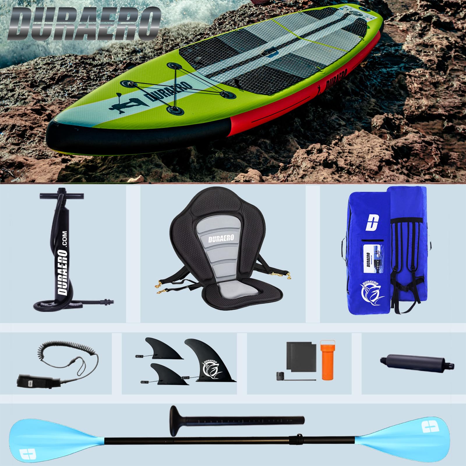 Planche de paddling Stand up paddling SUP - Siège kayak - 330 x 76 x 15 cm - Jusqu'à 150 kg - Coussinet intégré - 3 Finlandais - Double pagaie réglable - Accessoires complets
