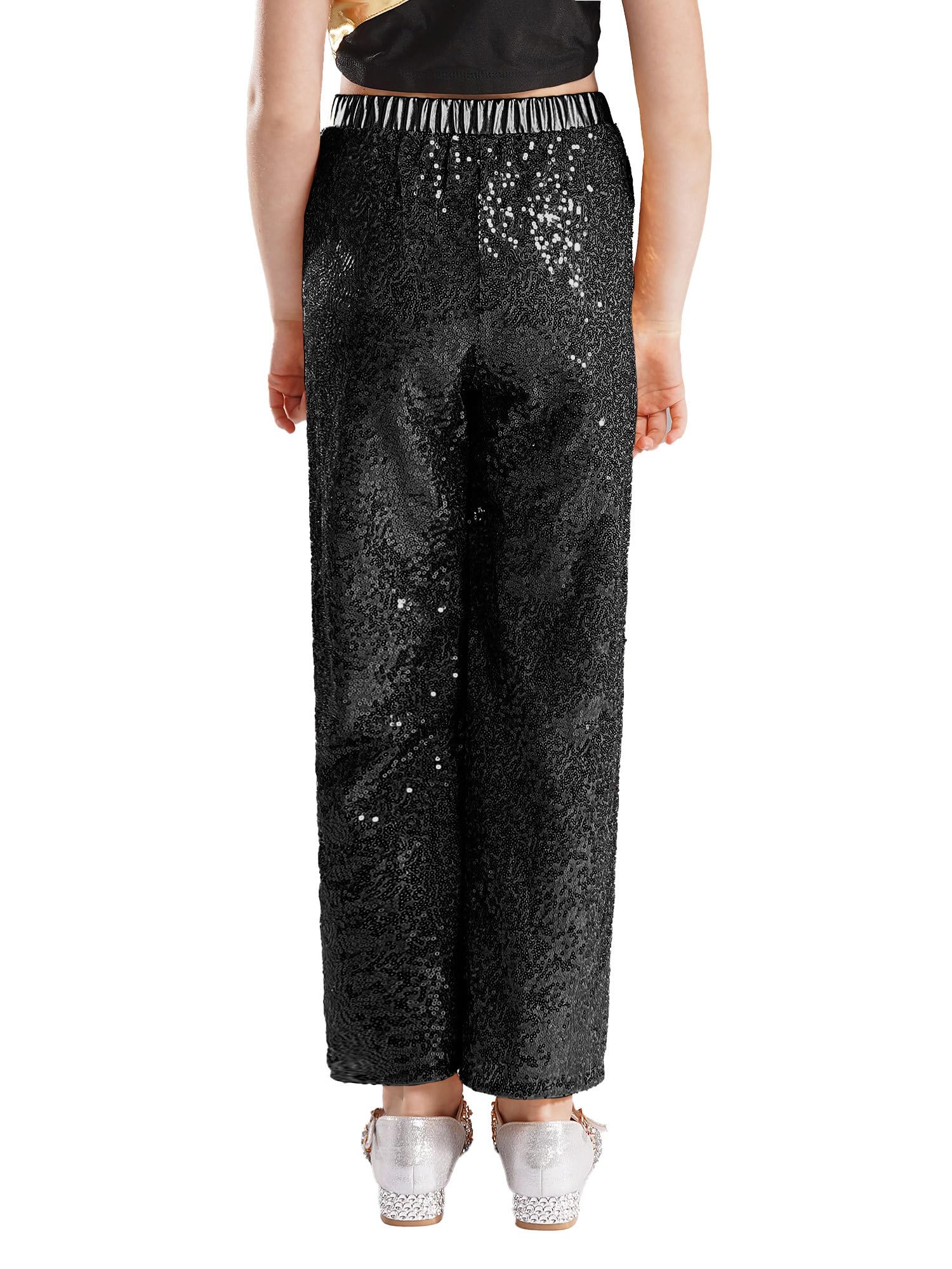 MSemis Bambina Pantaloni di Paillettes Glitter Pantaloni Lunghi da Ballo Latino Tango Danza Moderna Jazz Ragazza Pantaloni da Ballo di Strada Hip Hop Discoteca Dancewear